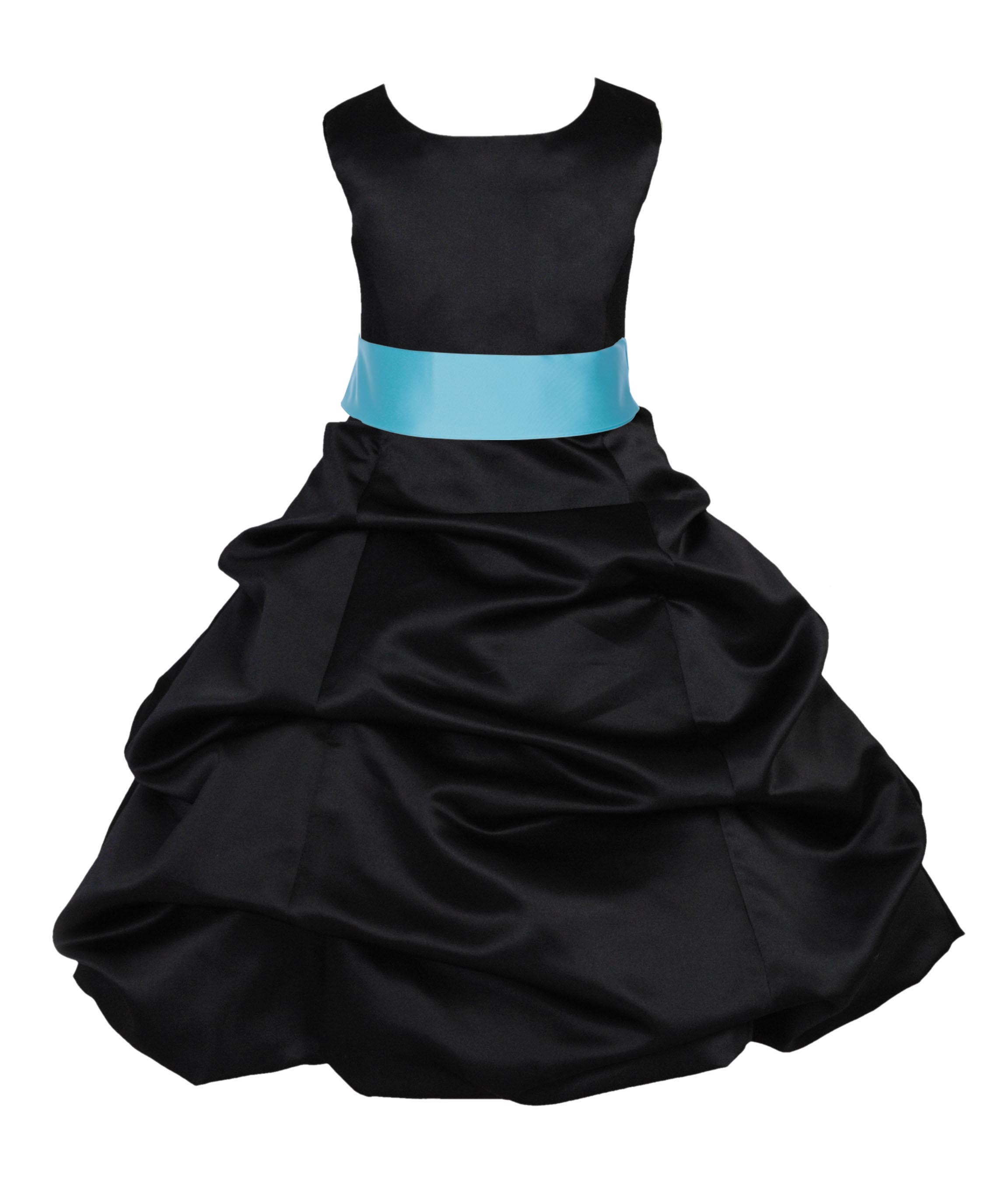 Black/Spa Satin Pick-Up Bubble Flower Girl Dress Formal 806S