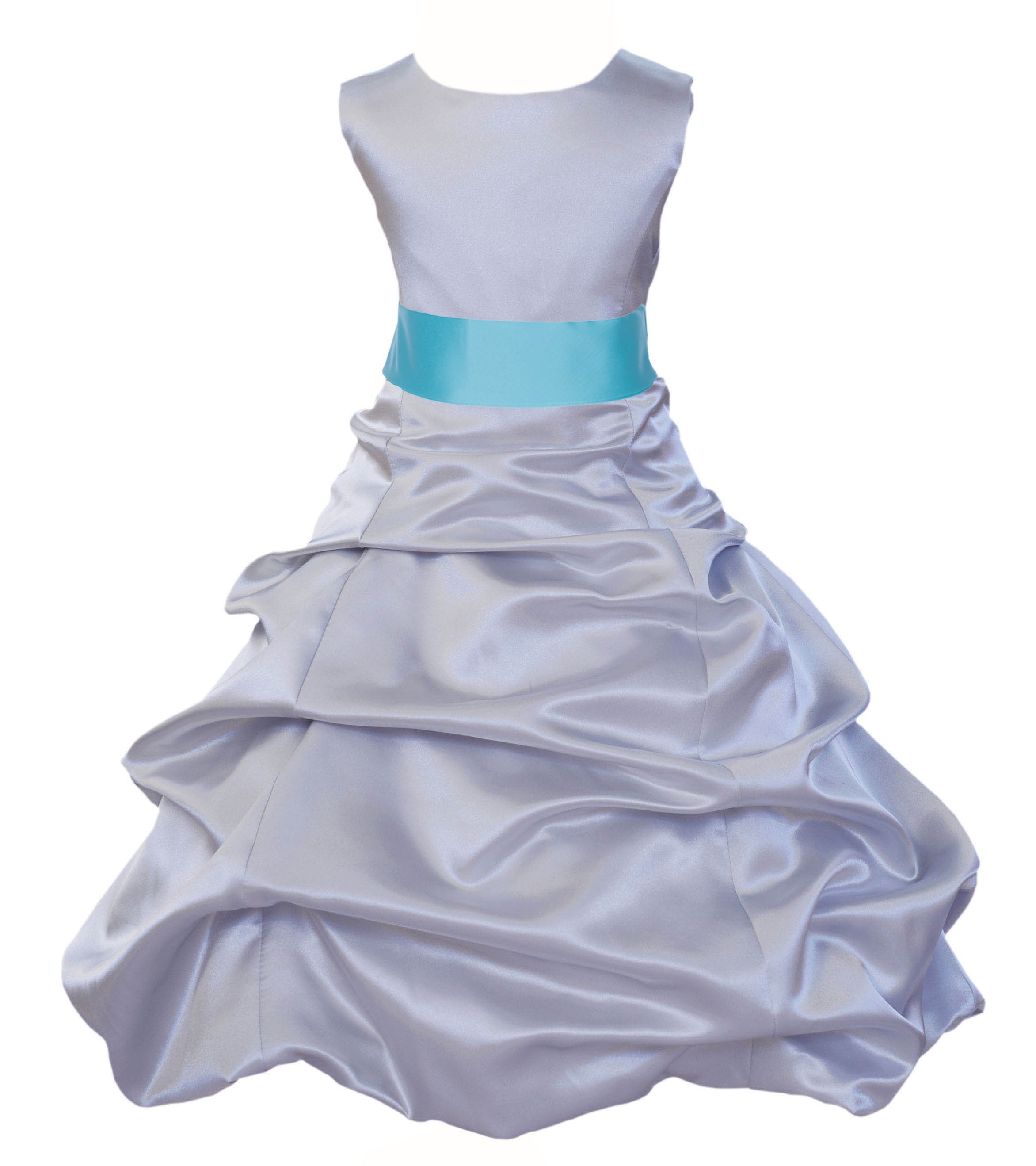 Silver/Spa Satin Pick-Up Bubble Flower Girl Dress Stylish 806S