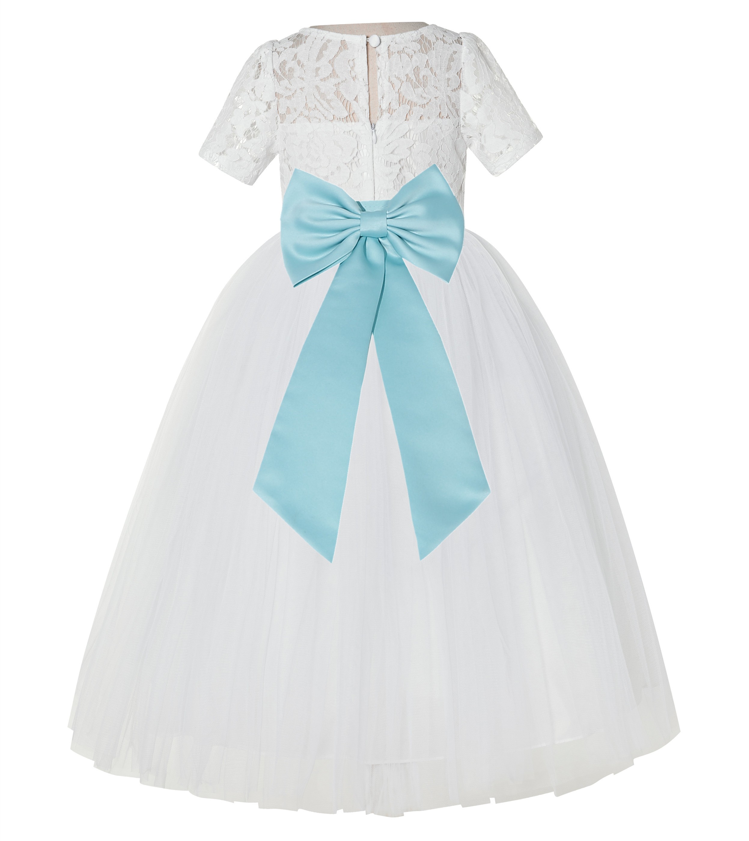 Ivory / Spa Blue Floral Lace Flower Girl Dress Vintage Dress LG2