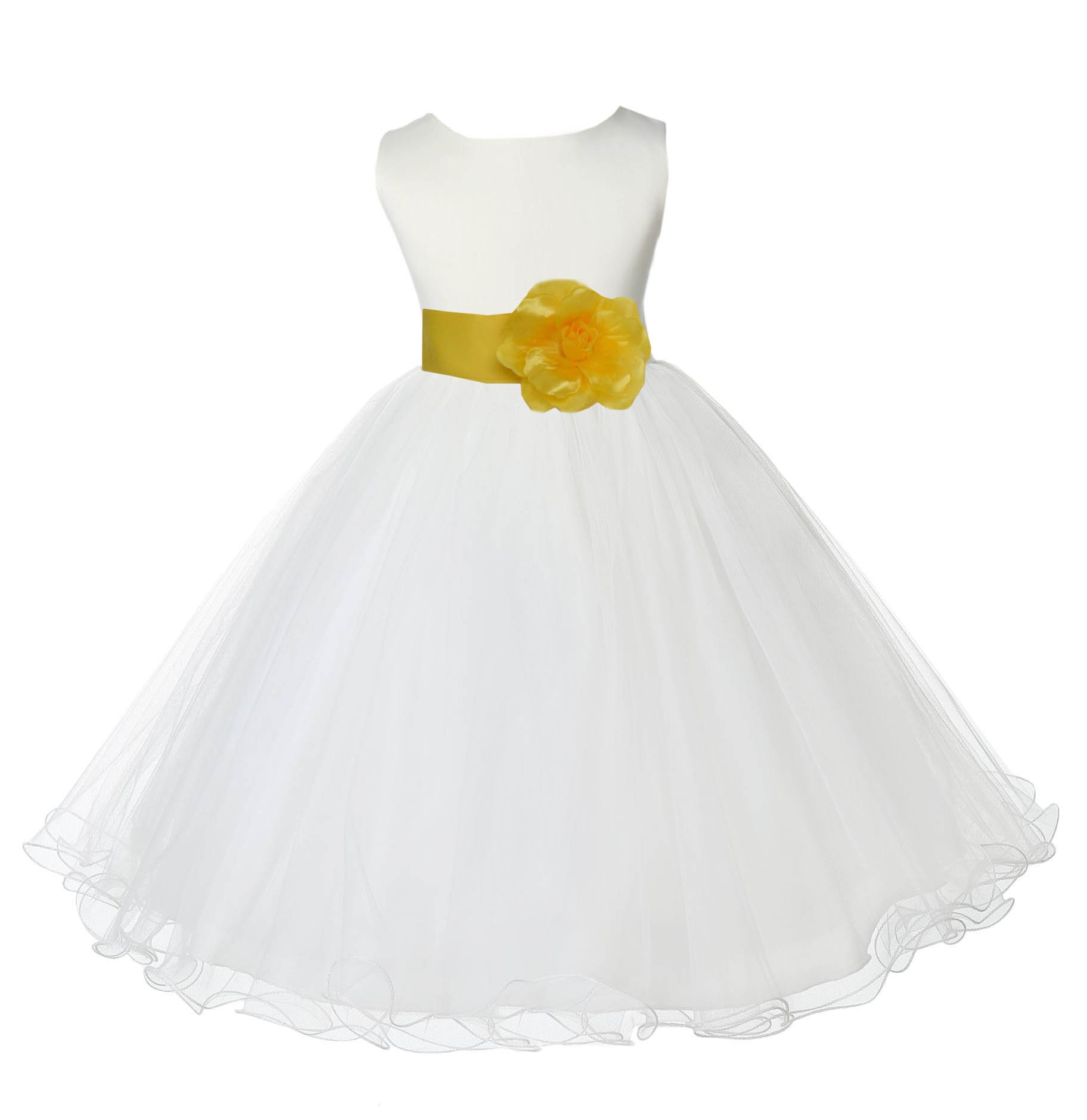 Ivory/Sunbeam Tulle Rattail Edge Flower Girl Dress Pageant Recital 829T