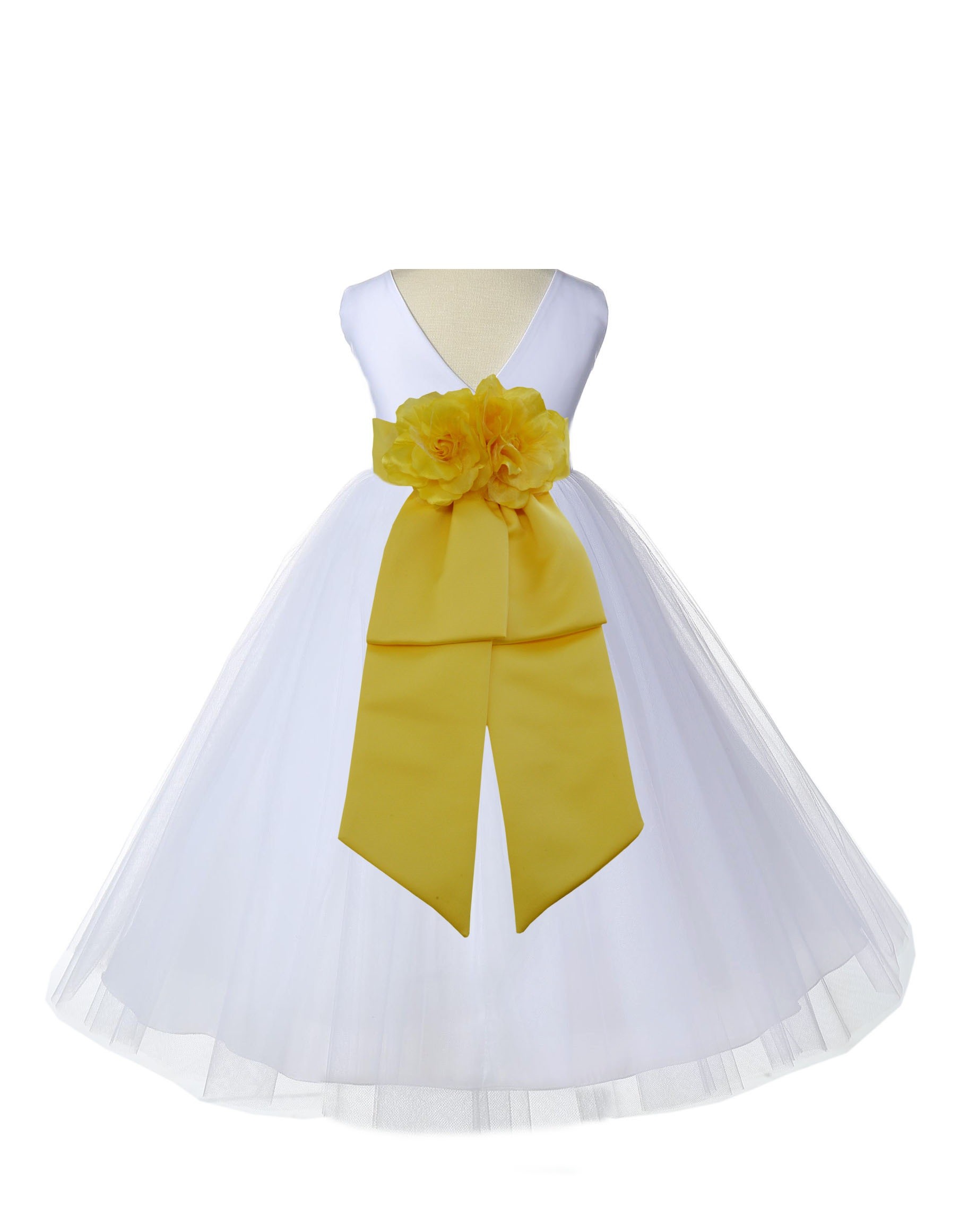 V-Neck Tulle White/Sunbeam Flower Girl Dress Wedding Pageant 108