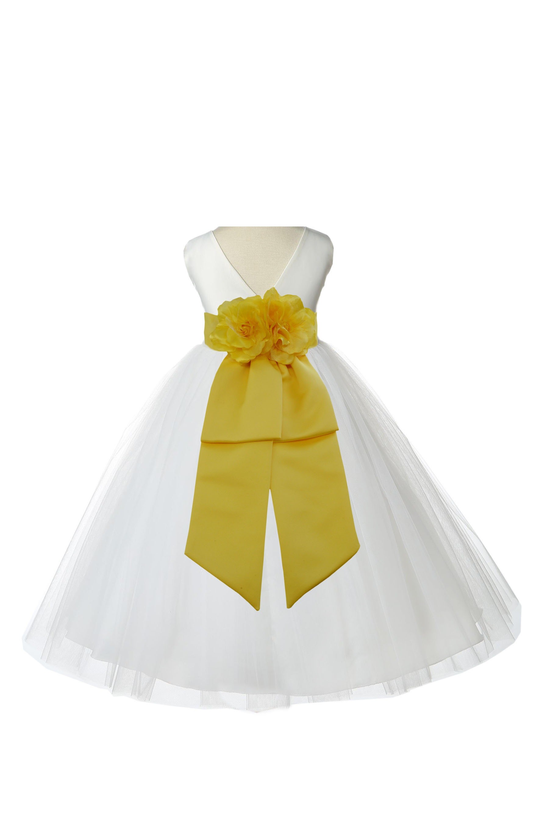 V-Neck Tulle Ivory/Sunbeam Flower Girl Dress Wedding Pageant 108
