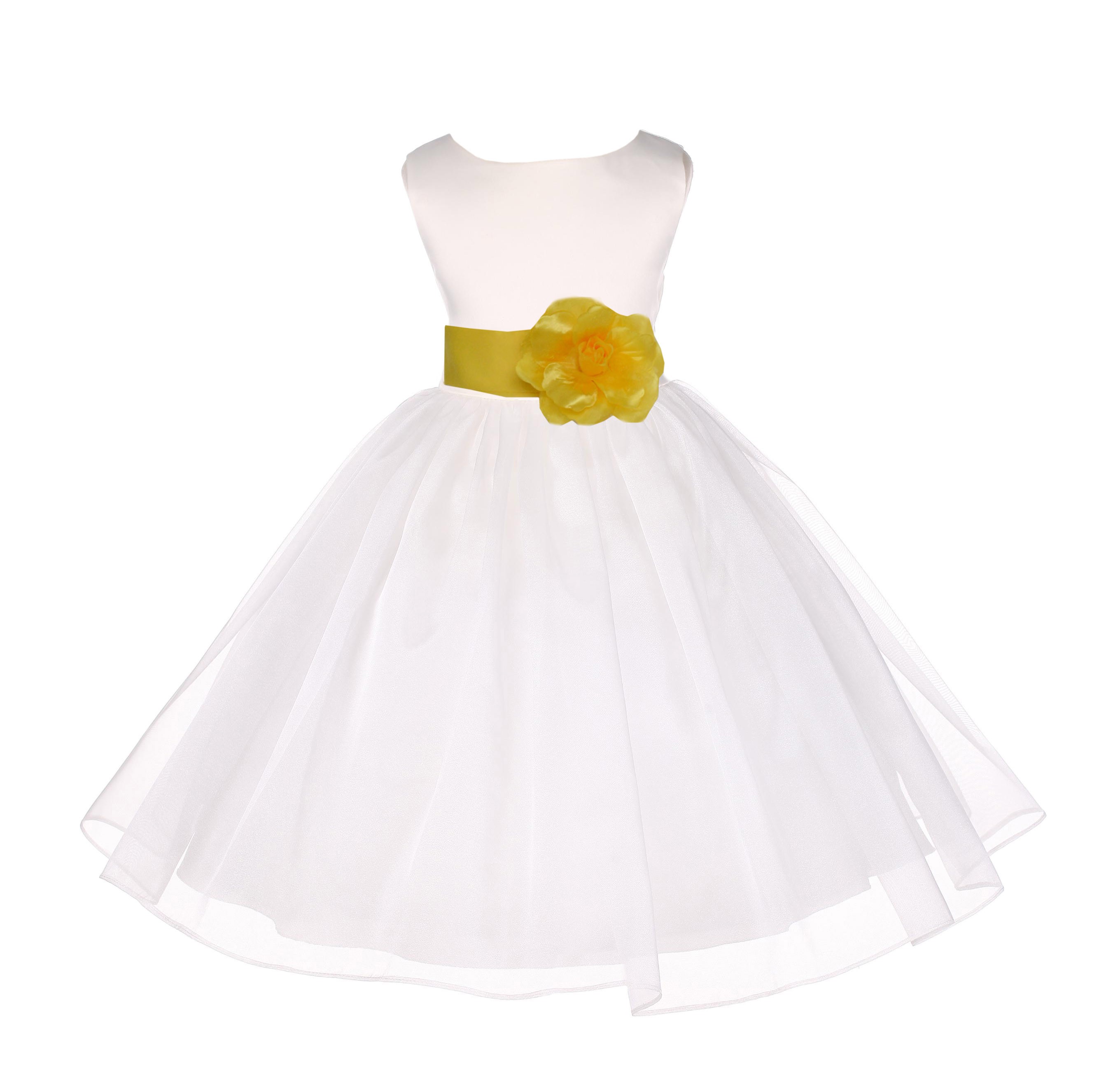 Ivory/Sunbeam Satin Bodice Organza Skirt Flower Girl Dress 841T