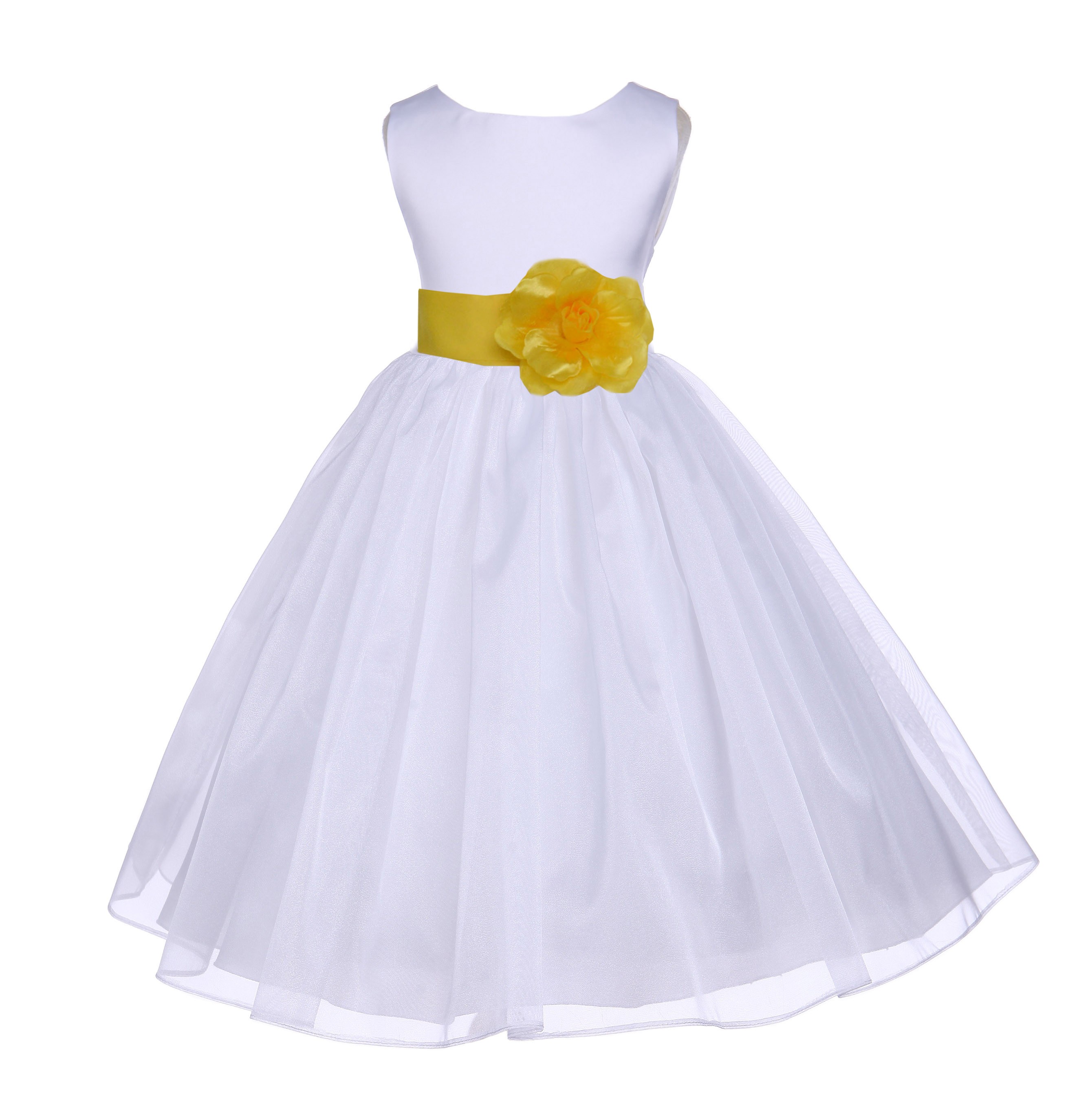 White/Sunbeam Satin Bodice Organza Skirt Flower Girl Dress 841T