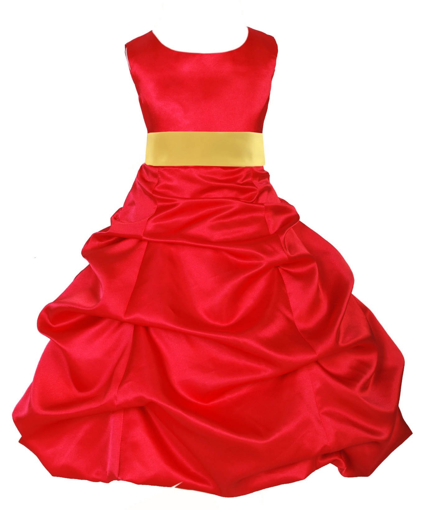 Red/Sunbeam Satin Pick-Up Bubble Flower Girl Dress Christmas 806S