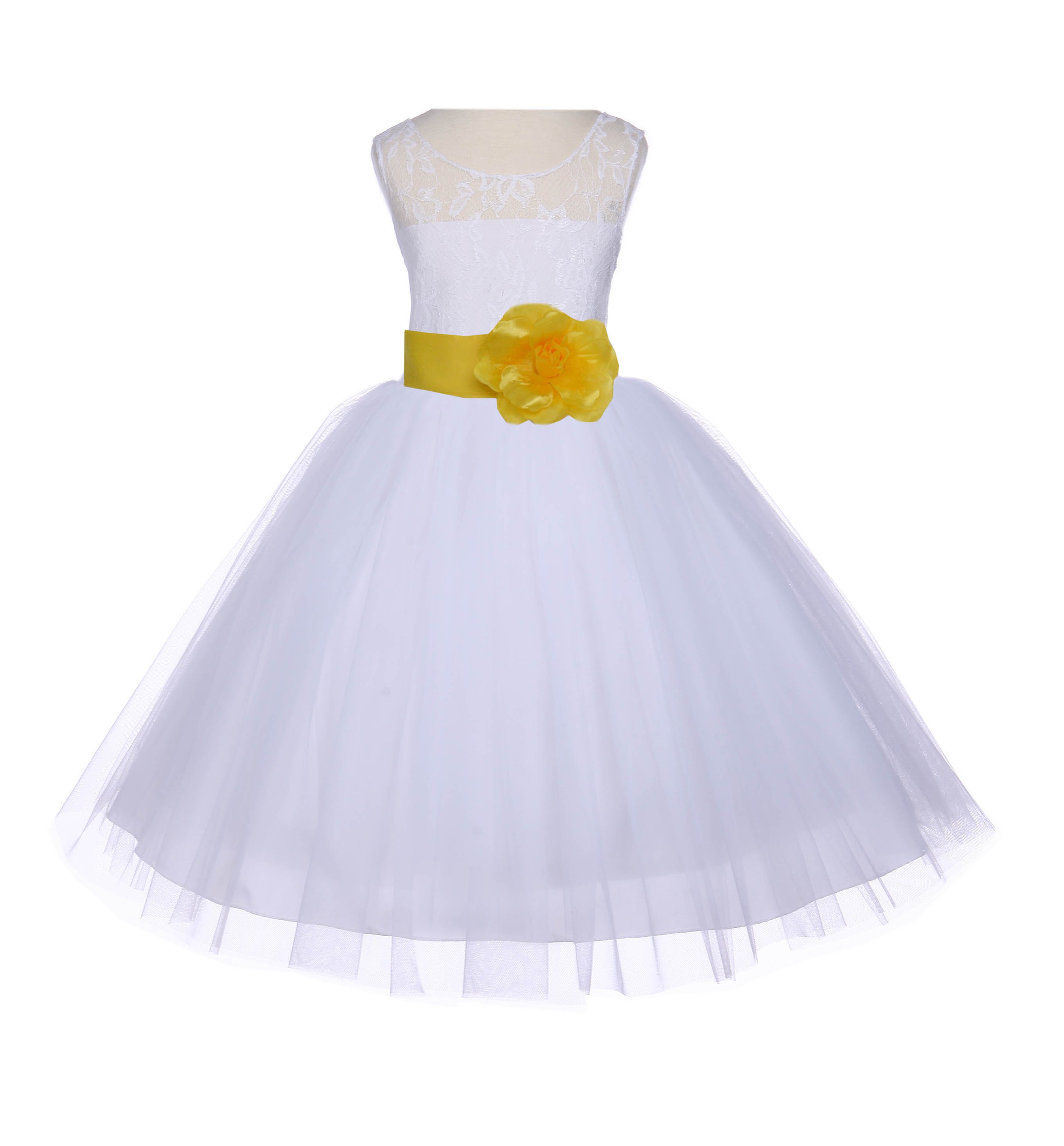 White/Sunbeam Floral Lace Bodice Tulle Flower Girl Dress Wedding 153S
