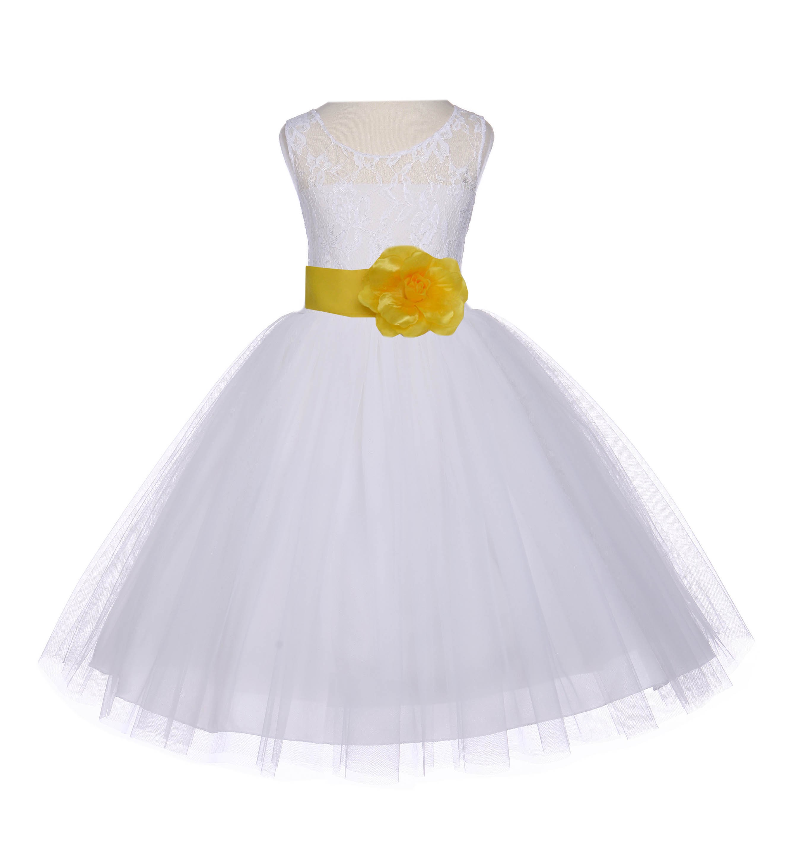 Ivory/Sunbeam Floral Lace Bodice Tulle Flower Girl Dress Bridesmaid 153S