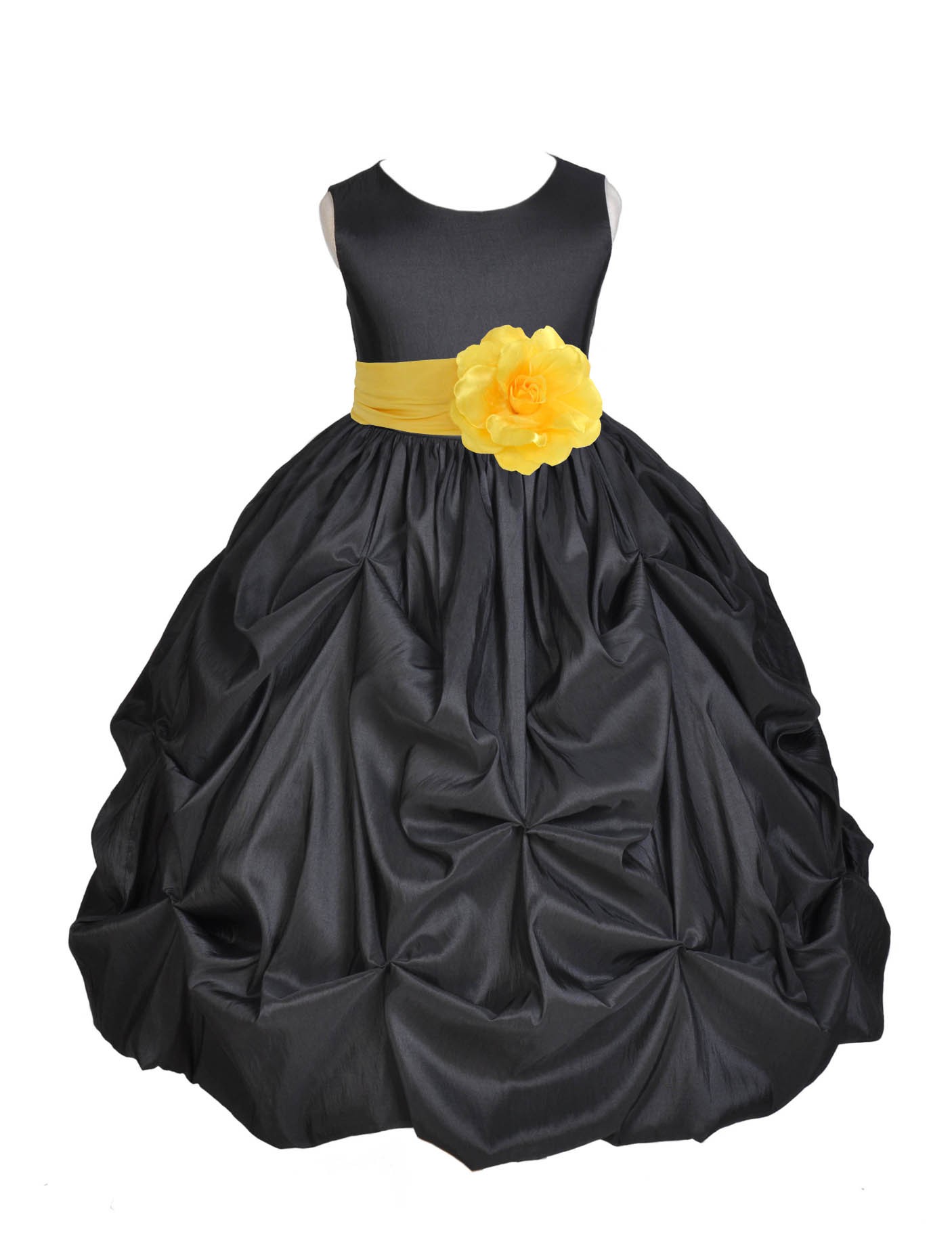 Black/Sunbeam Satin Taffeta Pick-Up Bubble Flower Girl Dress 301S