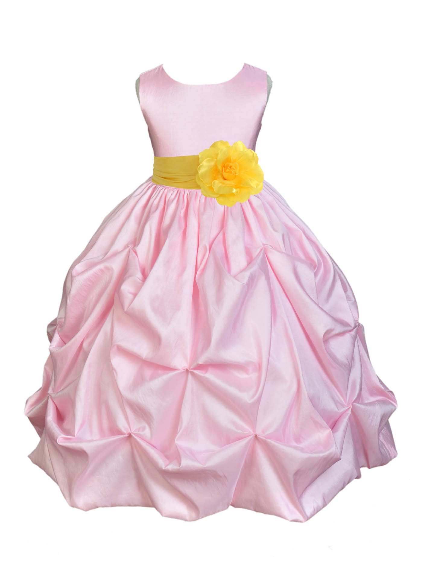 Pink/Sunbeam Satin Taffeta Pick-Up Bubble Flower Girl Dress 301S