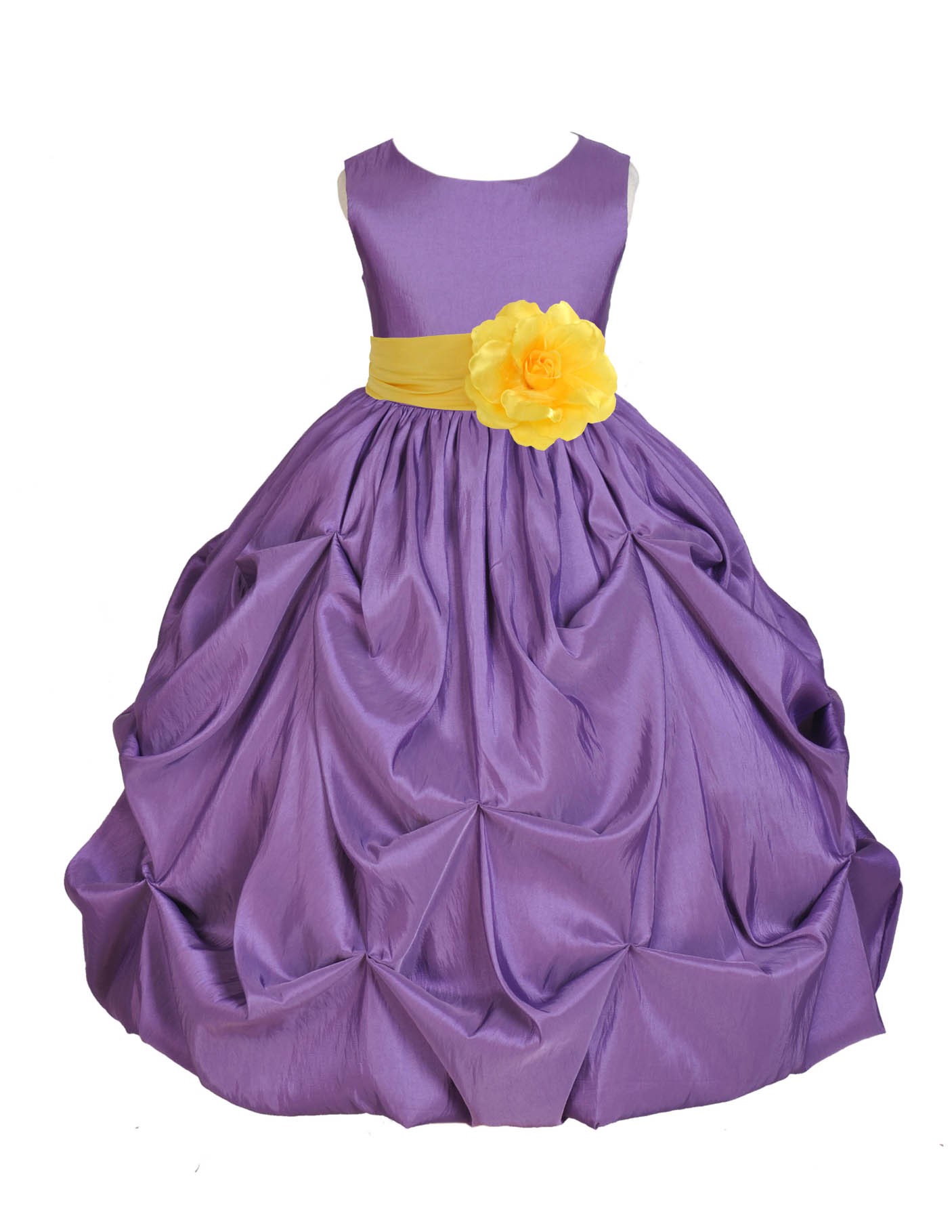 Purple/Sunbeam Satin Taffeta Pick-Up Bubble Flower Girl Dress 301S