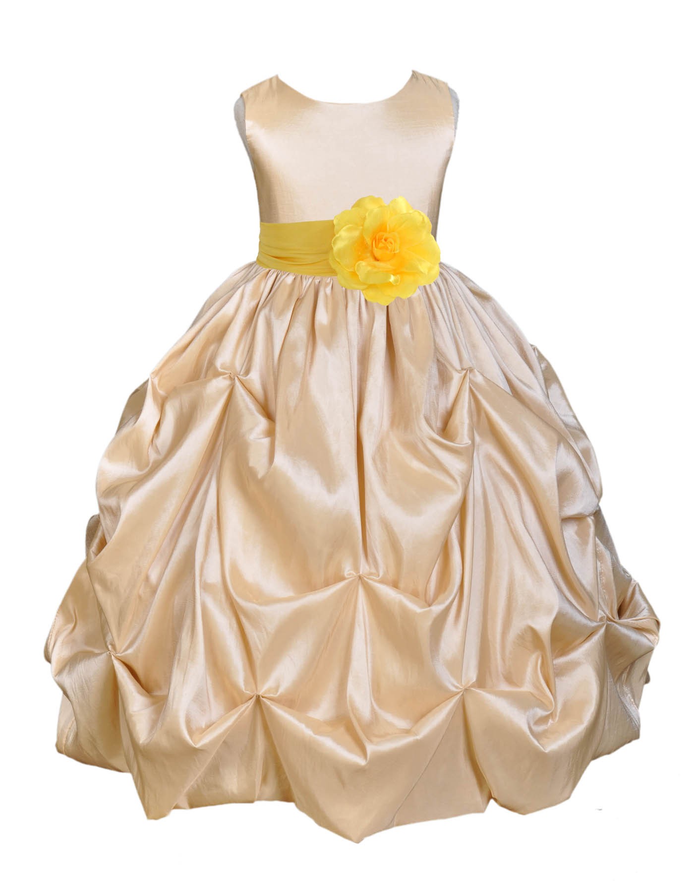 Champagne/Sunbeam Satin Taffeta Pick-Up Bubble Flower Girl Dress 301S