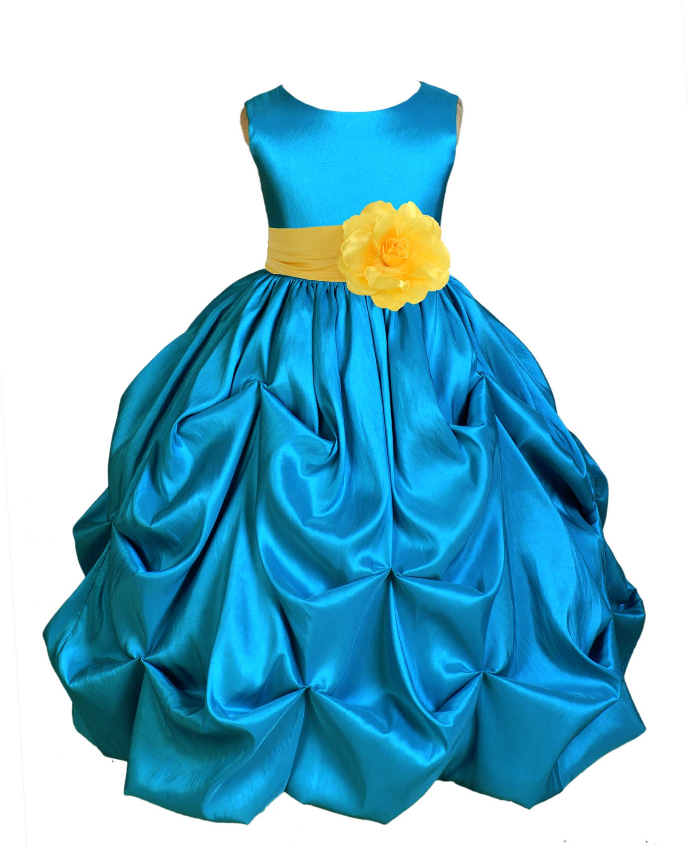 Turquoise/Sunbeam Satin Taffeta Pick-Up Bubble Flower Girl Dress 301S