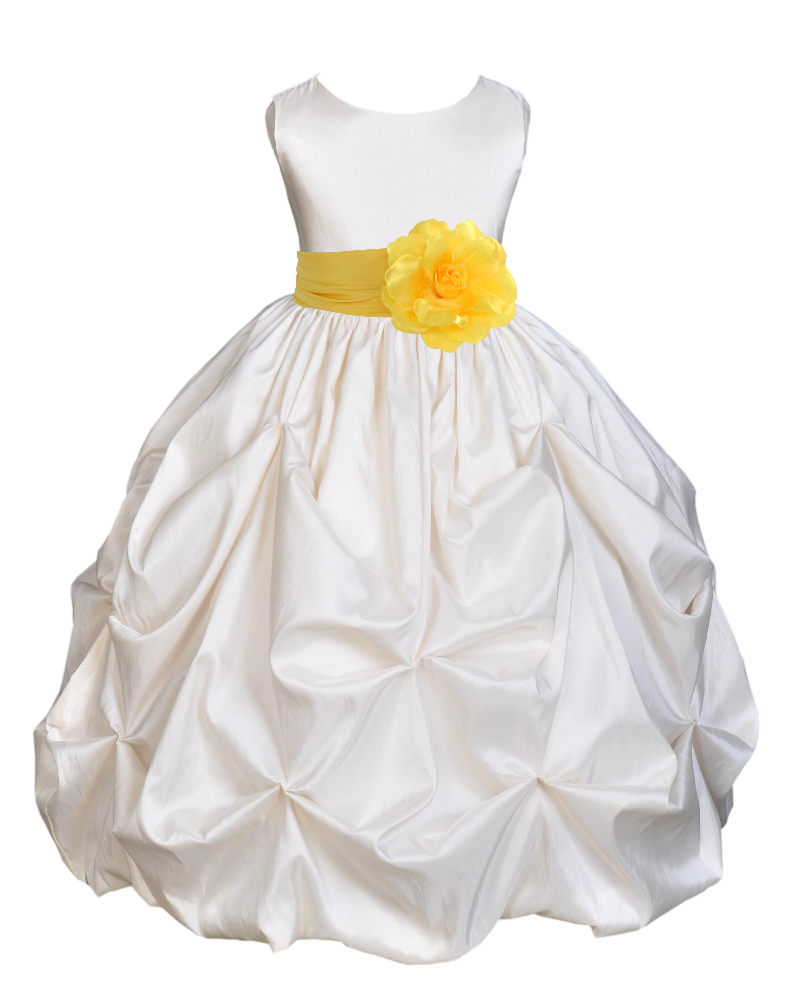 Ivory/Sunbeam Satin Taffeta Pick-Up Bubble Flower Girl Dress 301S