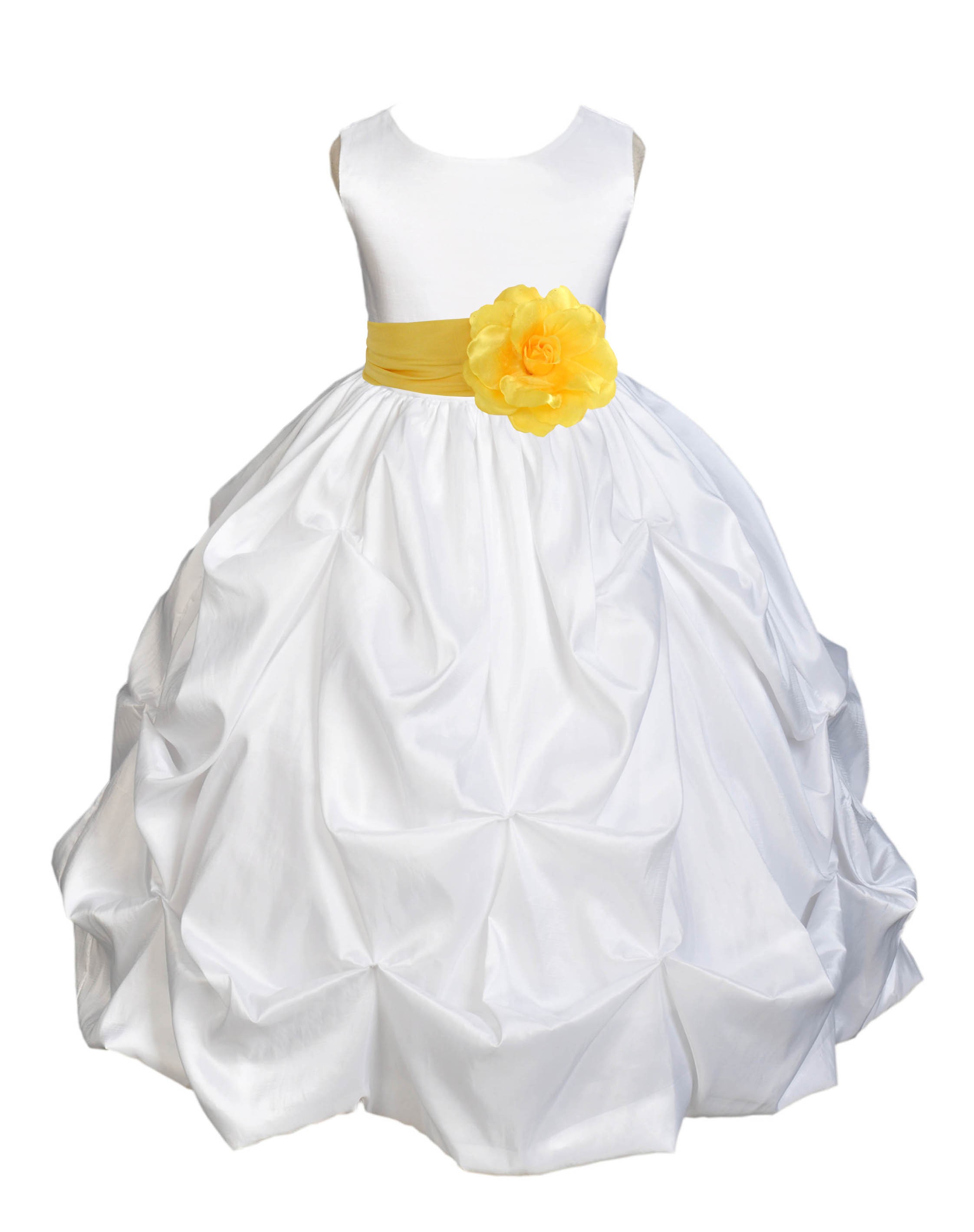 White/Sunbeam Satin Taffeta Pick-Up Bubble Flower Girl Dress 301S