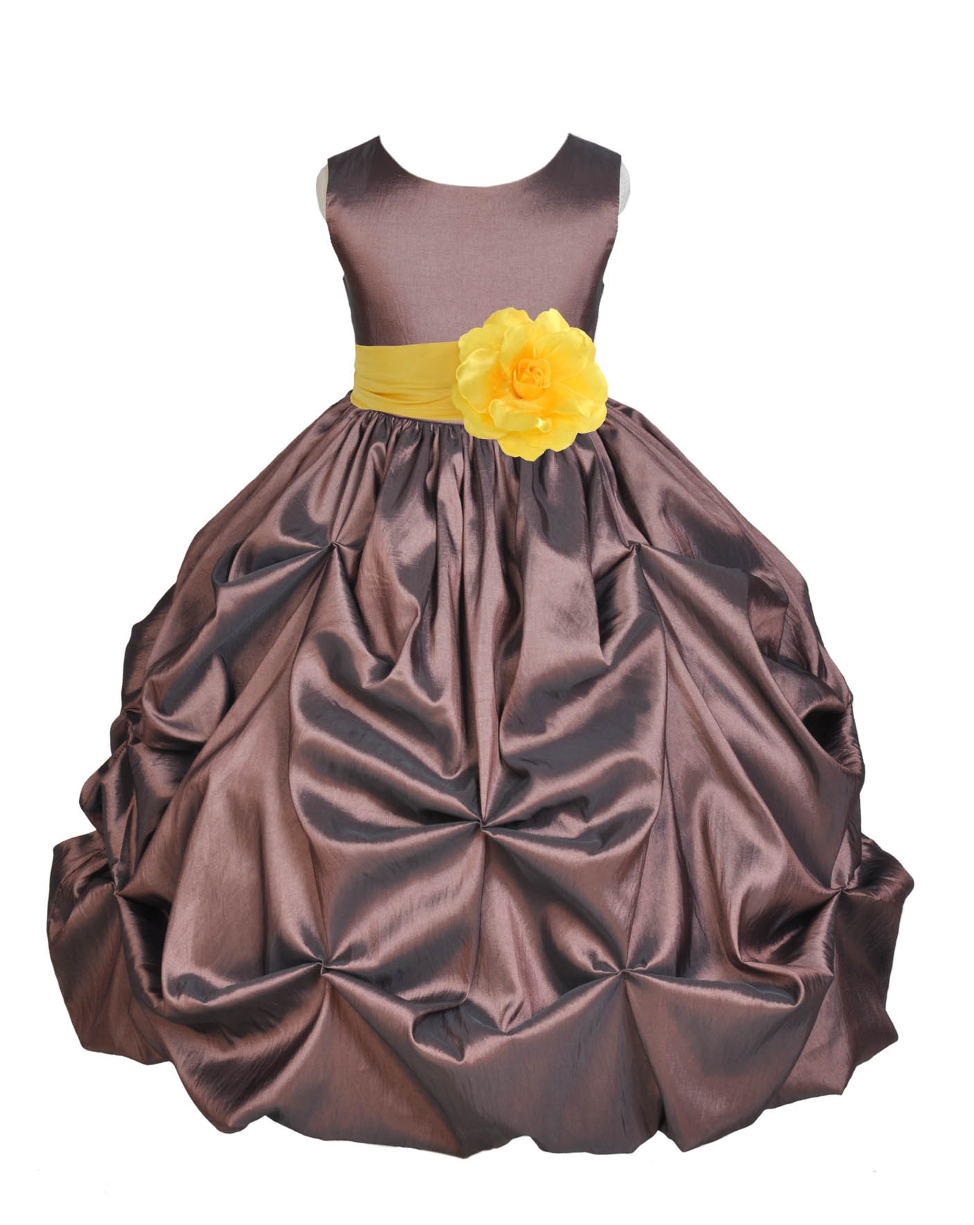 Brown/Sunbeam Satin Taffeta Pick-Up Bubble Flower Girl Dress 301S