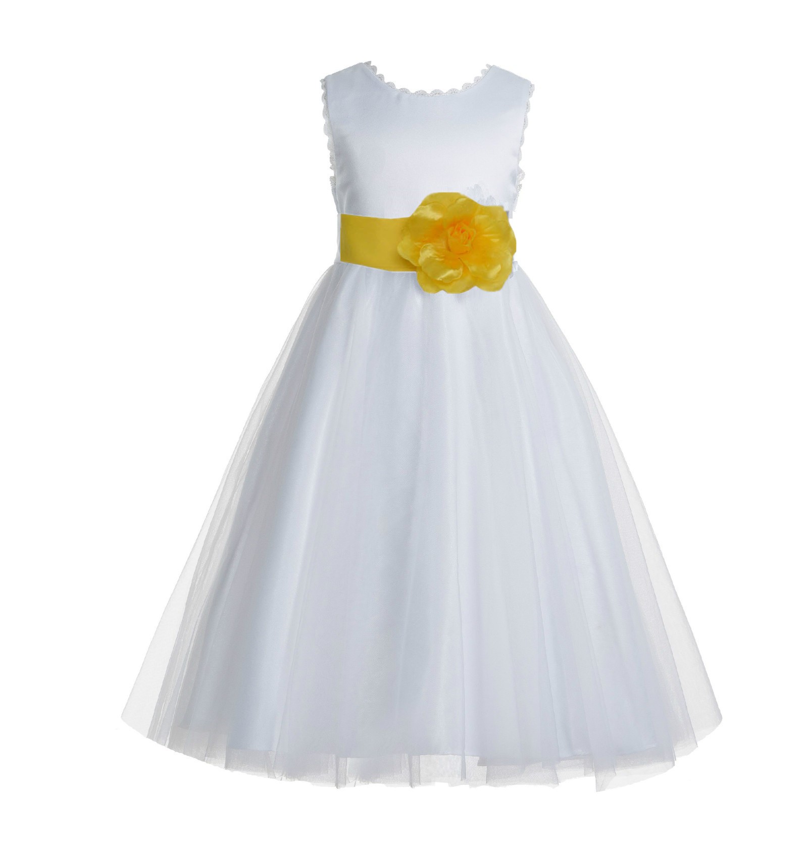 White / Sunbeam V-Back Lace Edge Flower Girl Dress 183T