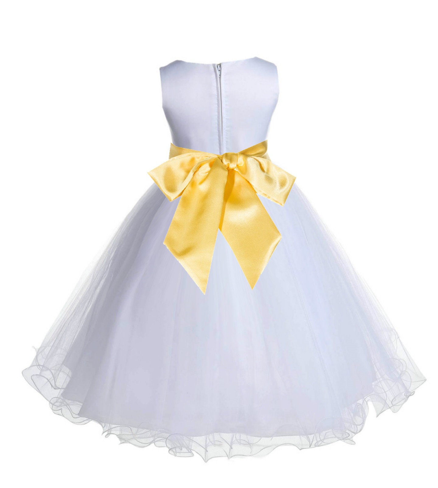 White/Sunbeam Tulle Rattail Edge Flower Girl Dress Wedding Bridal 829S