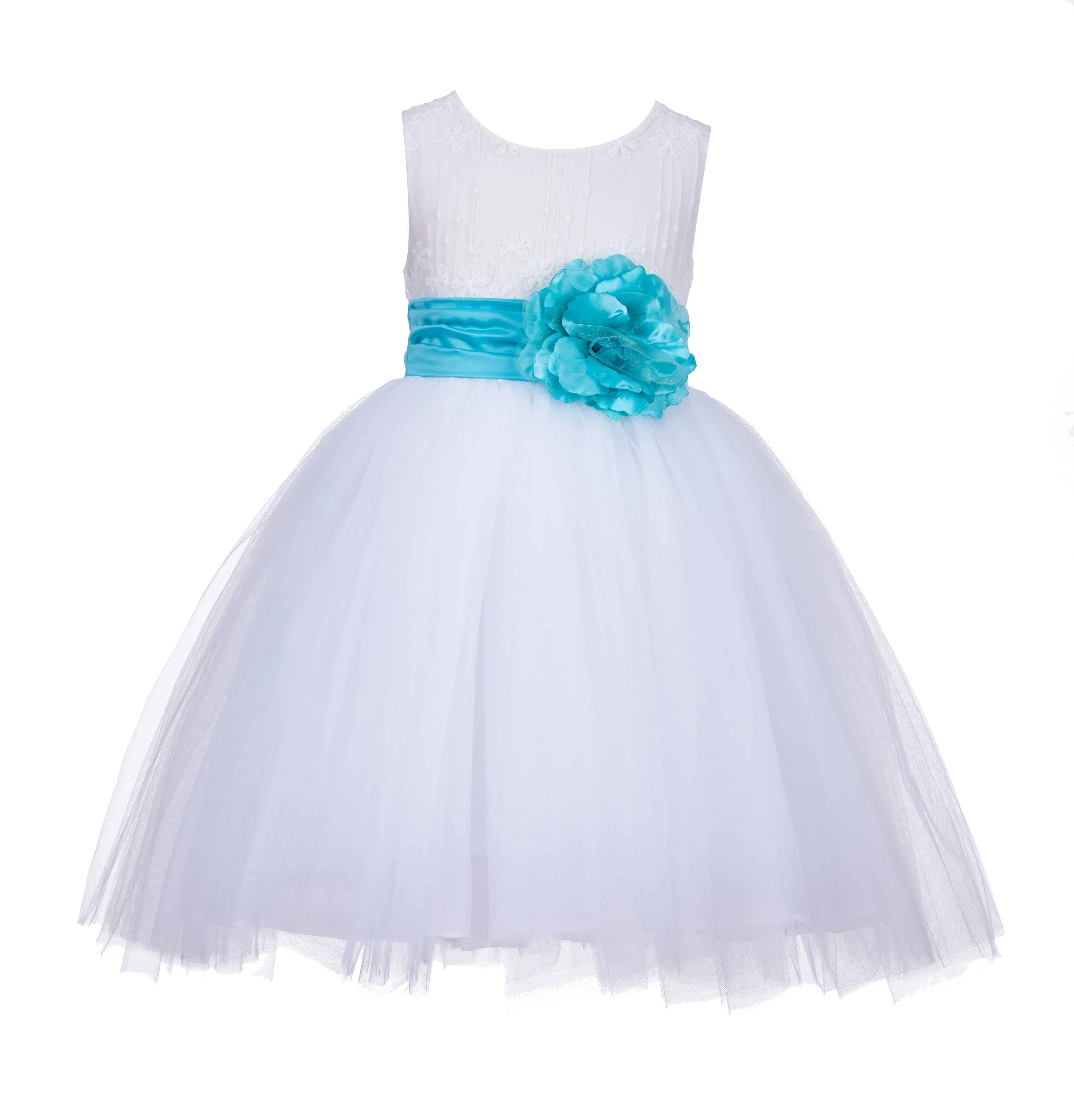 White/Tiffany Lace Embroidery Tulle Flower Girl Dress Wedding 118