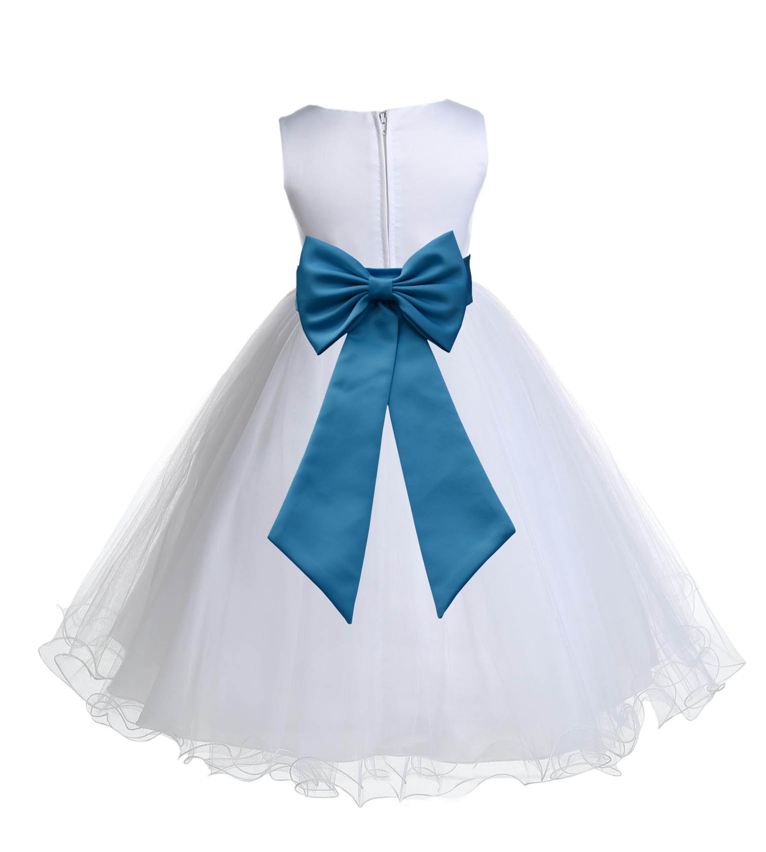 White/Turquoise Tulle Rattail Edge Flower Girl Dress Wedding Bridesmaid 829T