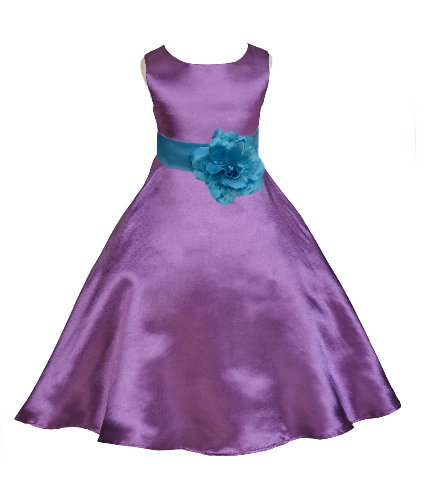 Purple/Turquoise A-Line Satin Flower Girl Dress Party Recital 821T