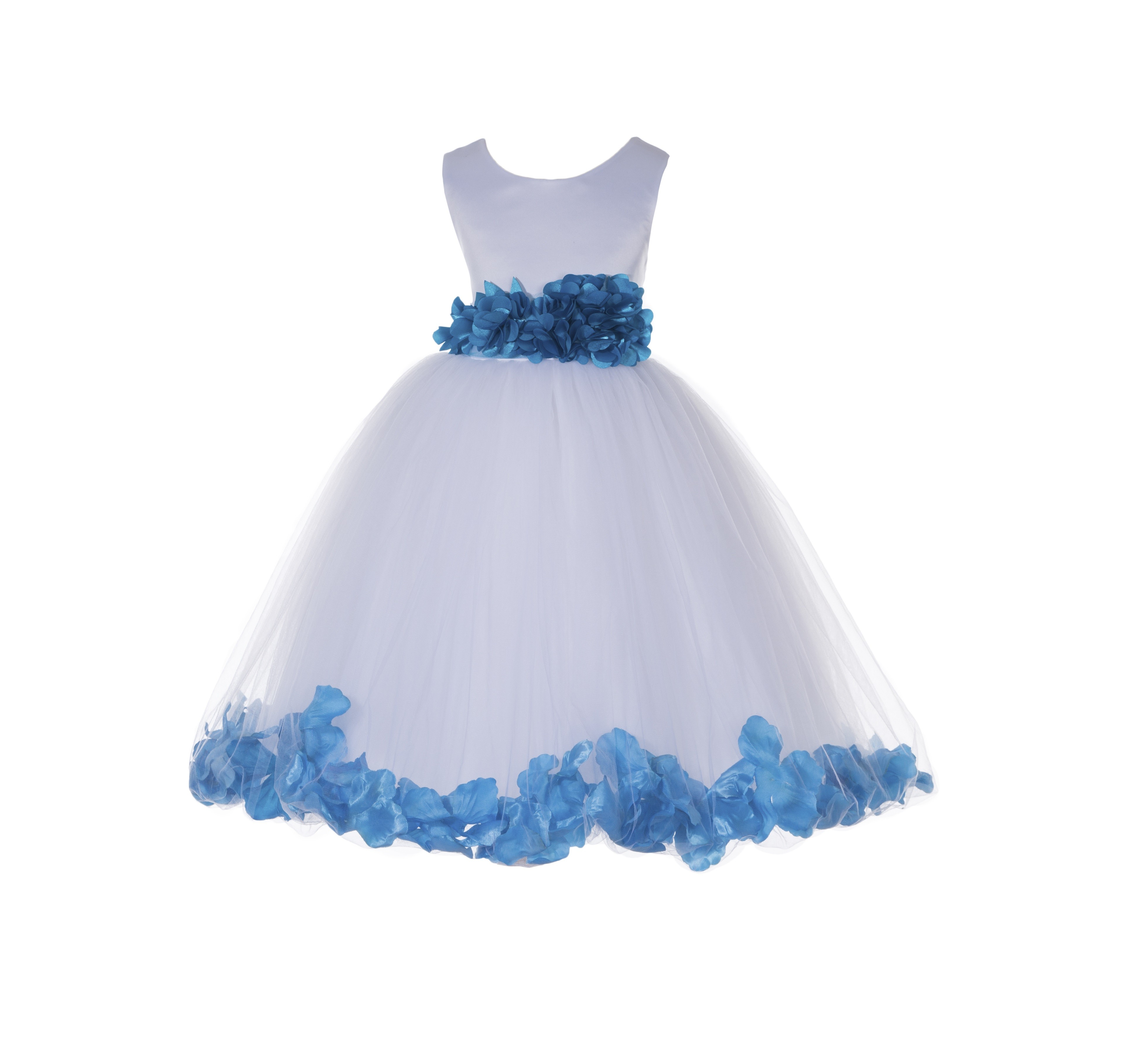 Turquoise Tulle Ruffly Sash Rose Petals Flower Girl Dress 302P
