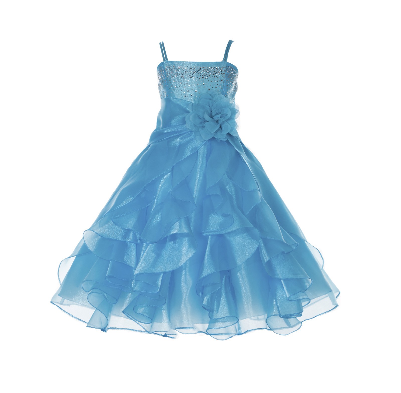 Turquoise Shimmering Organza Rhinestones Flower Girl Dress Formal J120NF