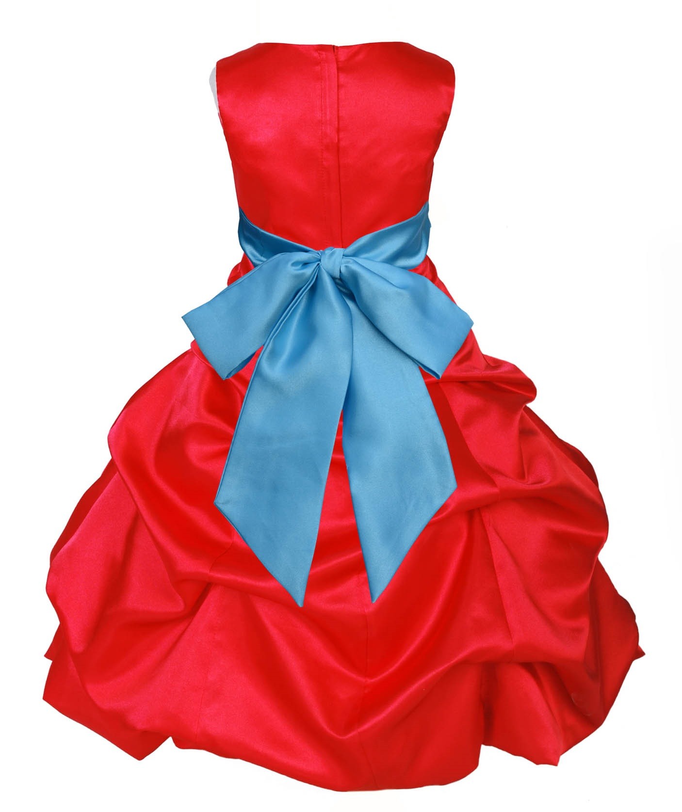 Red/Turquoise Satin Pick-Up Bubble Flower Girl Dress Christmas 806S