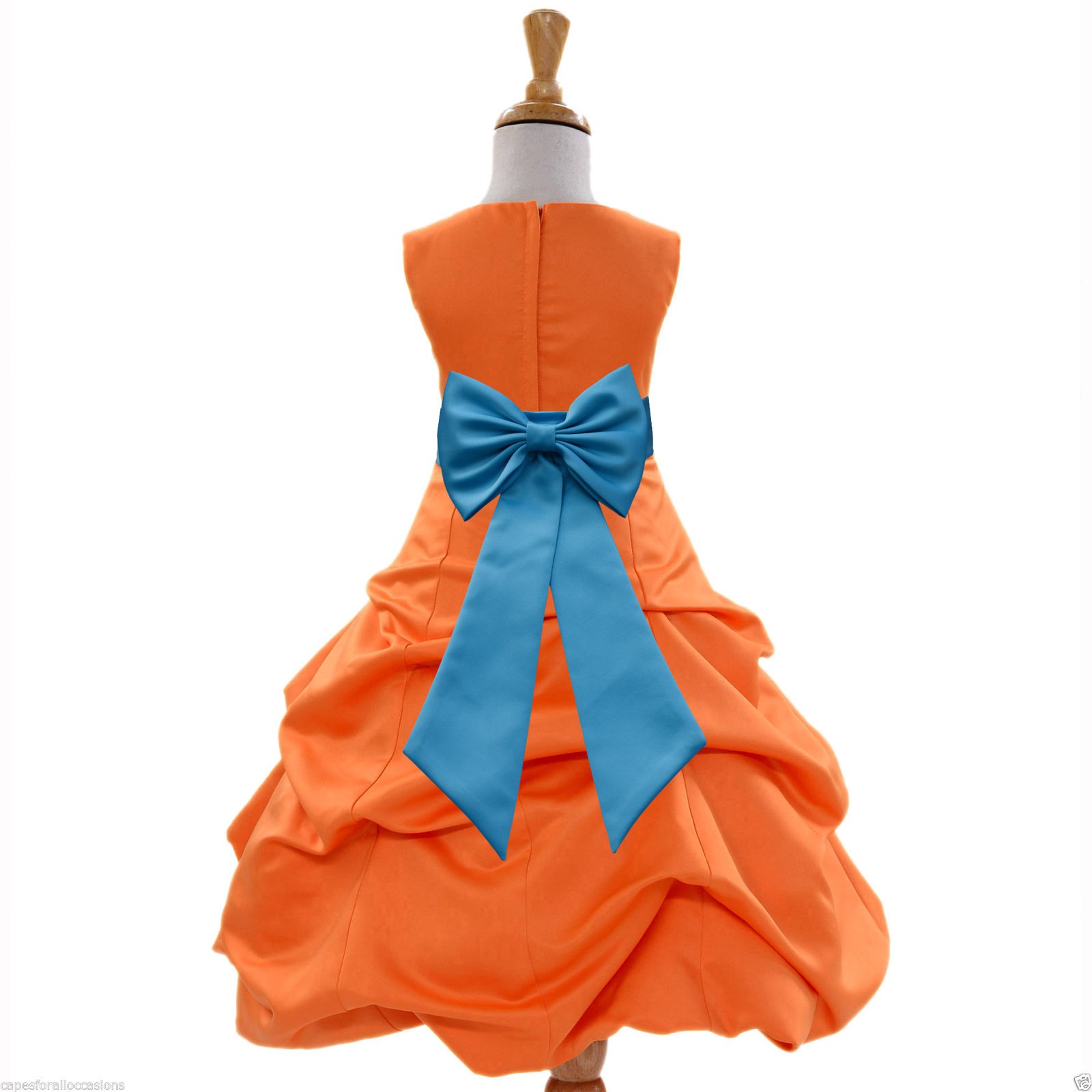 Orange/Turquoise Satin Pick-Up Bubble Flower Girl Dress Halloween 808T