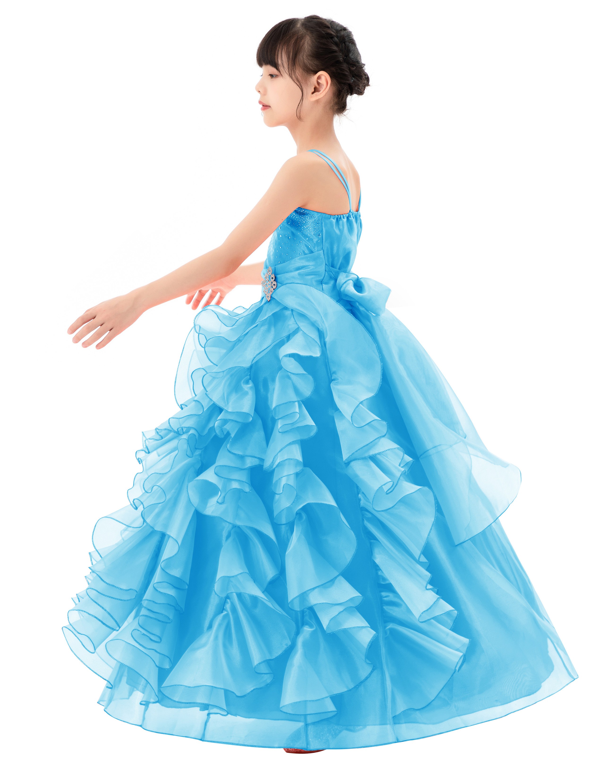 Turquoise Blue Ruffle Organza Overlay Flower Girl Dress Seq5
