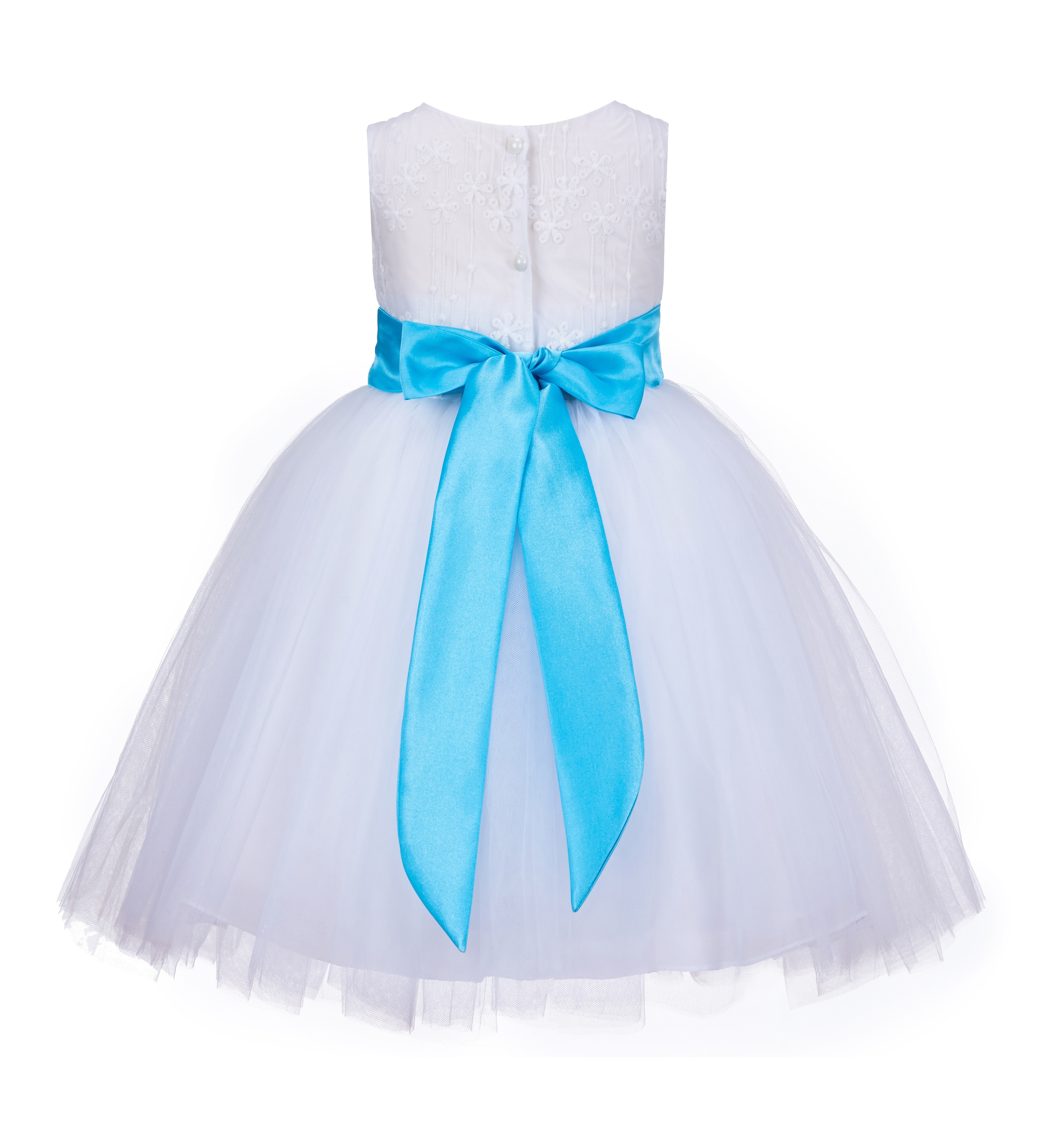 White/Turquoise Lace Embroidery Tulle Flower Girl Dress Wedding 118