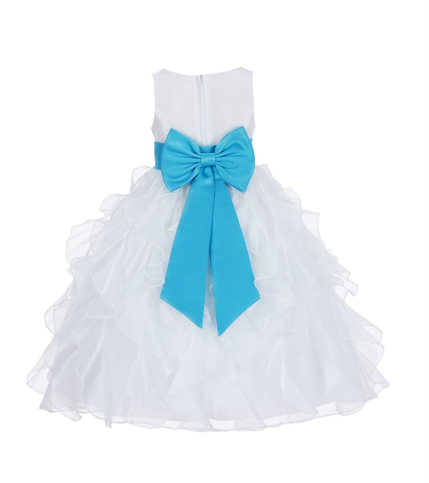 White/Turquoise Ruffled Organza Flower Girl Dress Wedding Pageant 168T