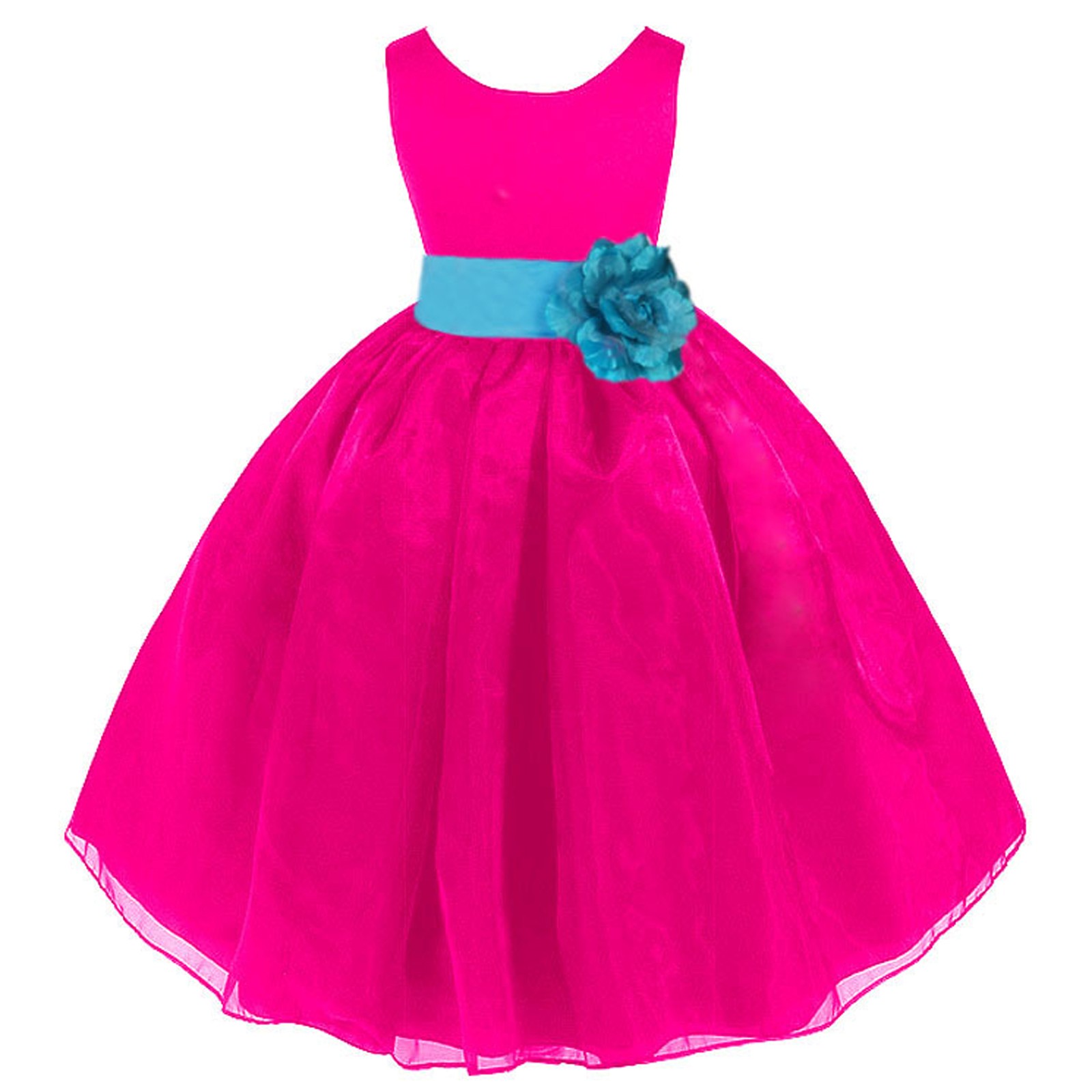 Fuchsia/Turquoise Satin Bodice Organza Skirt Flower Girl Dress 841T