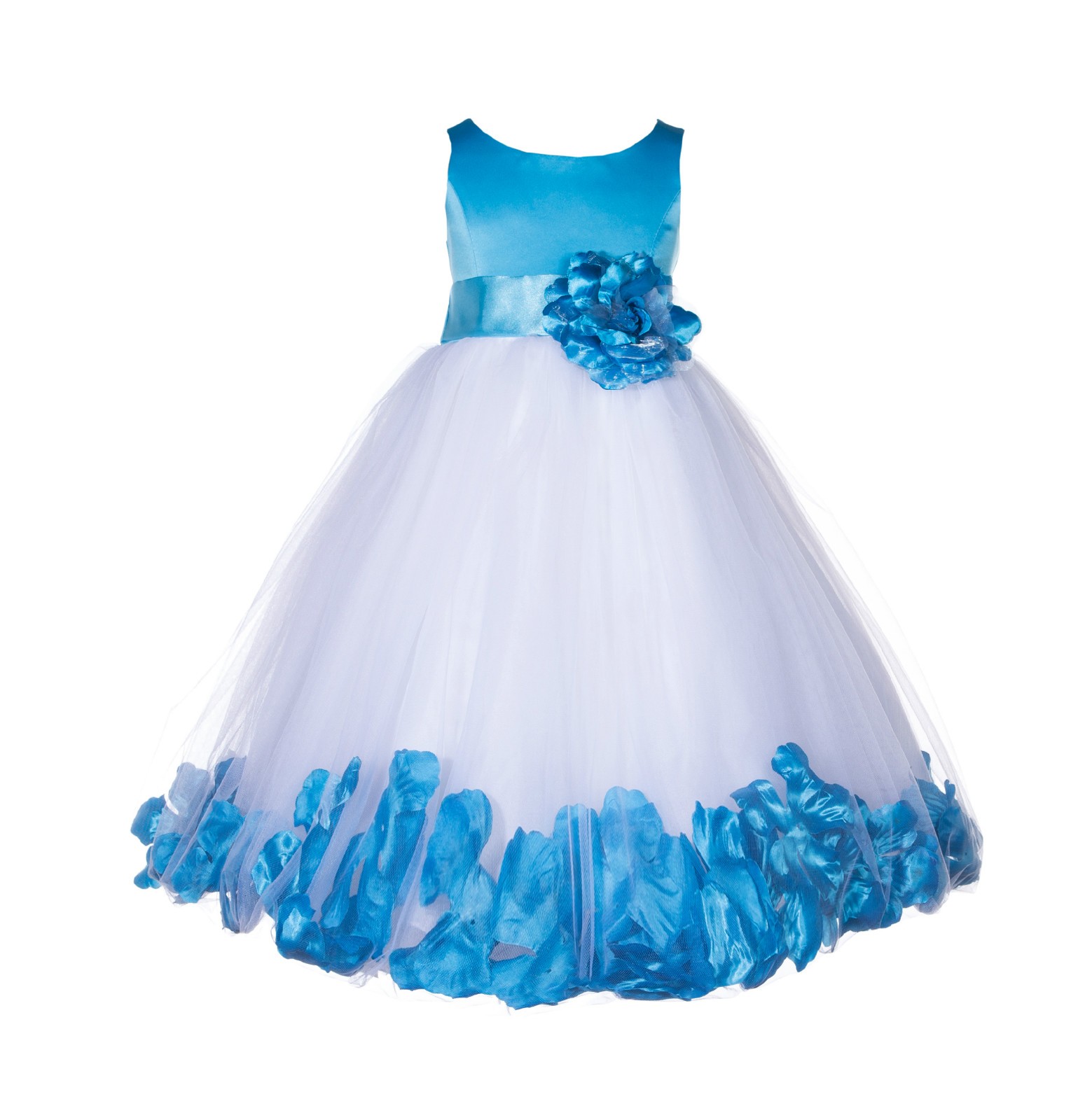 Turquoise Floral Rose Petals Tulle Flower Girl Dress 167S