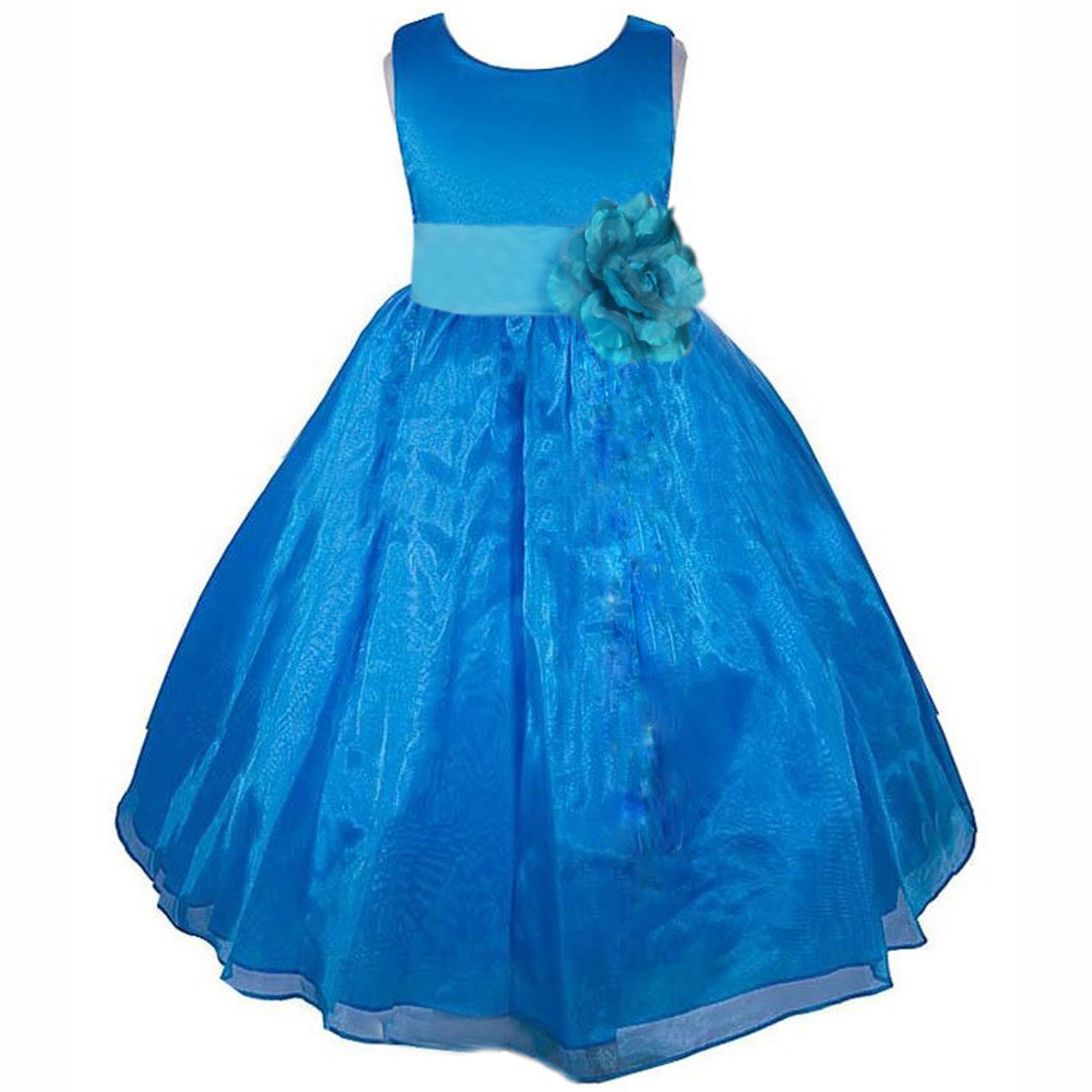 Royal Blue/Turquoise Satin Bodice Organza Skirt Flower Girl Dress 841T