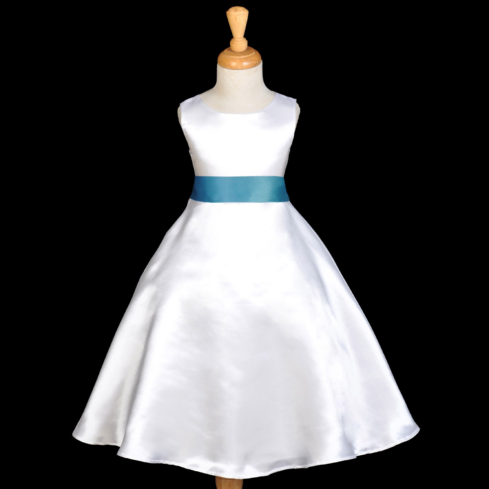White/Turquoise A-Line Satin Flower Girl Dress Wedding Bridal 821S