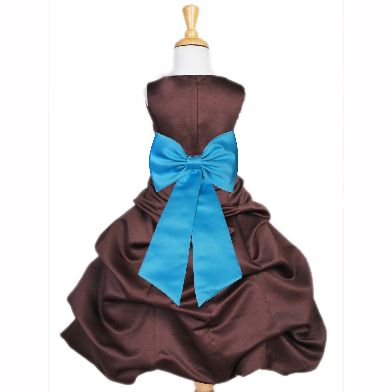 Brown/Turquoise Satin Pick-Up Bubble Flower Girl Dress Occasions 808T