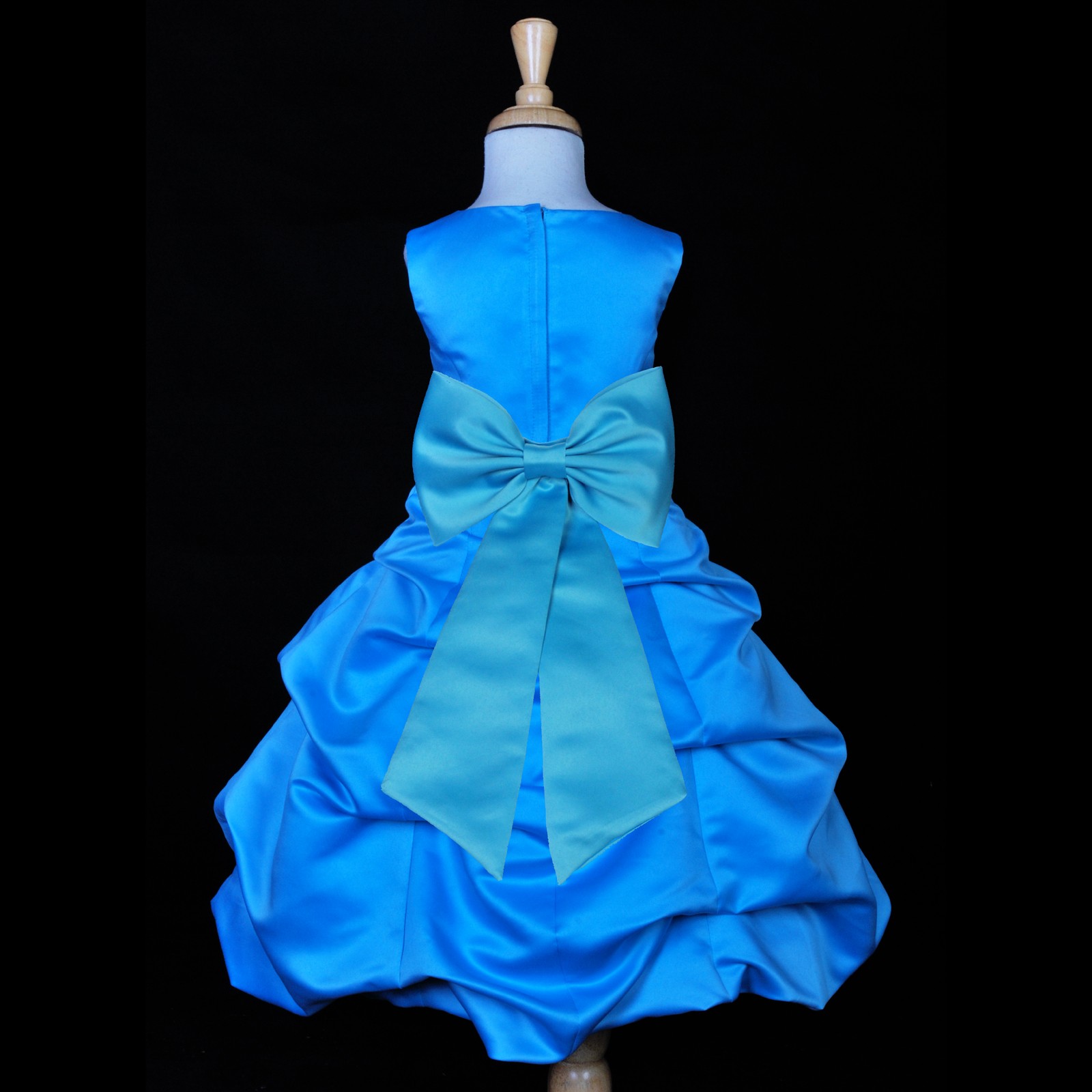 Turquoise/Turquoise Satin-Pick-Up Bubble Flower Girl Dress Recital 808T