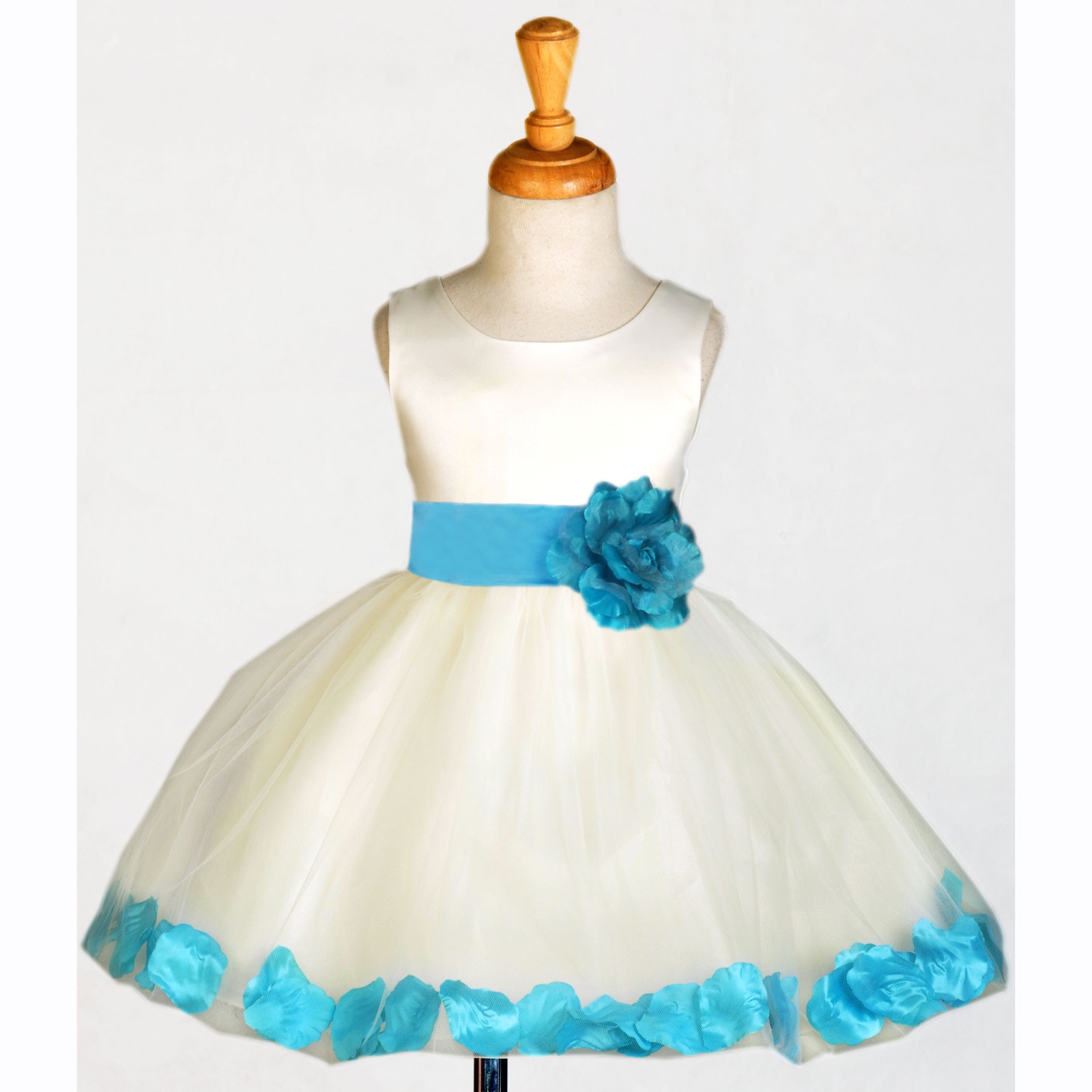 Ivory/Turquoise Rose Petals Tulle Flower Girl Dress Pageant 305S