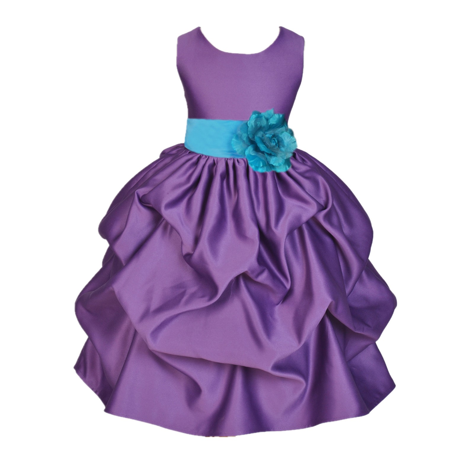 Purple/Turquoise Satin Pick-Up Flower Girl Dress Princess 208T
