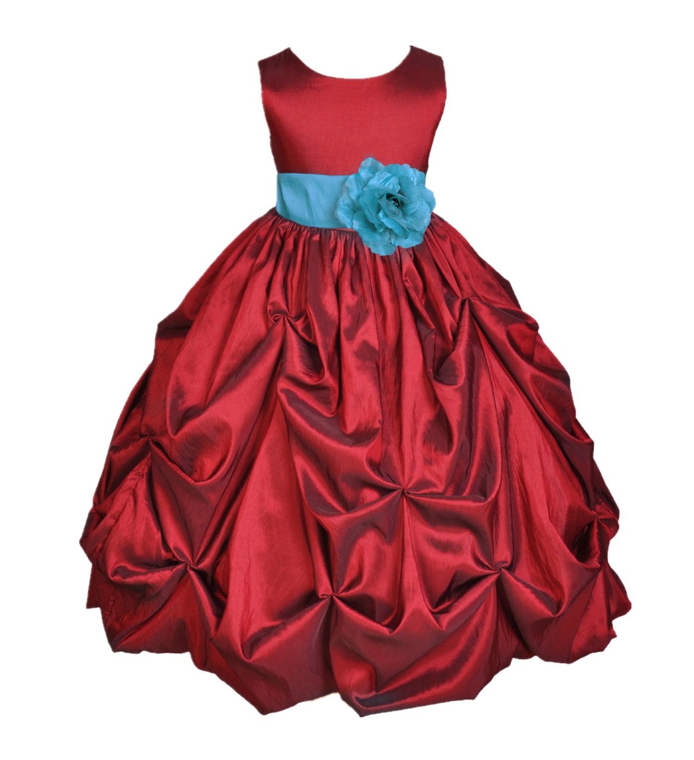 Apple / Turquoise Satin Taffeta Pick-Up Bubble Flower Girl Dress 301S