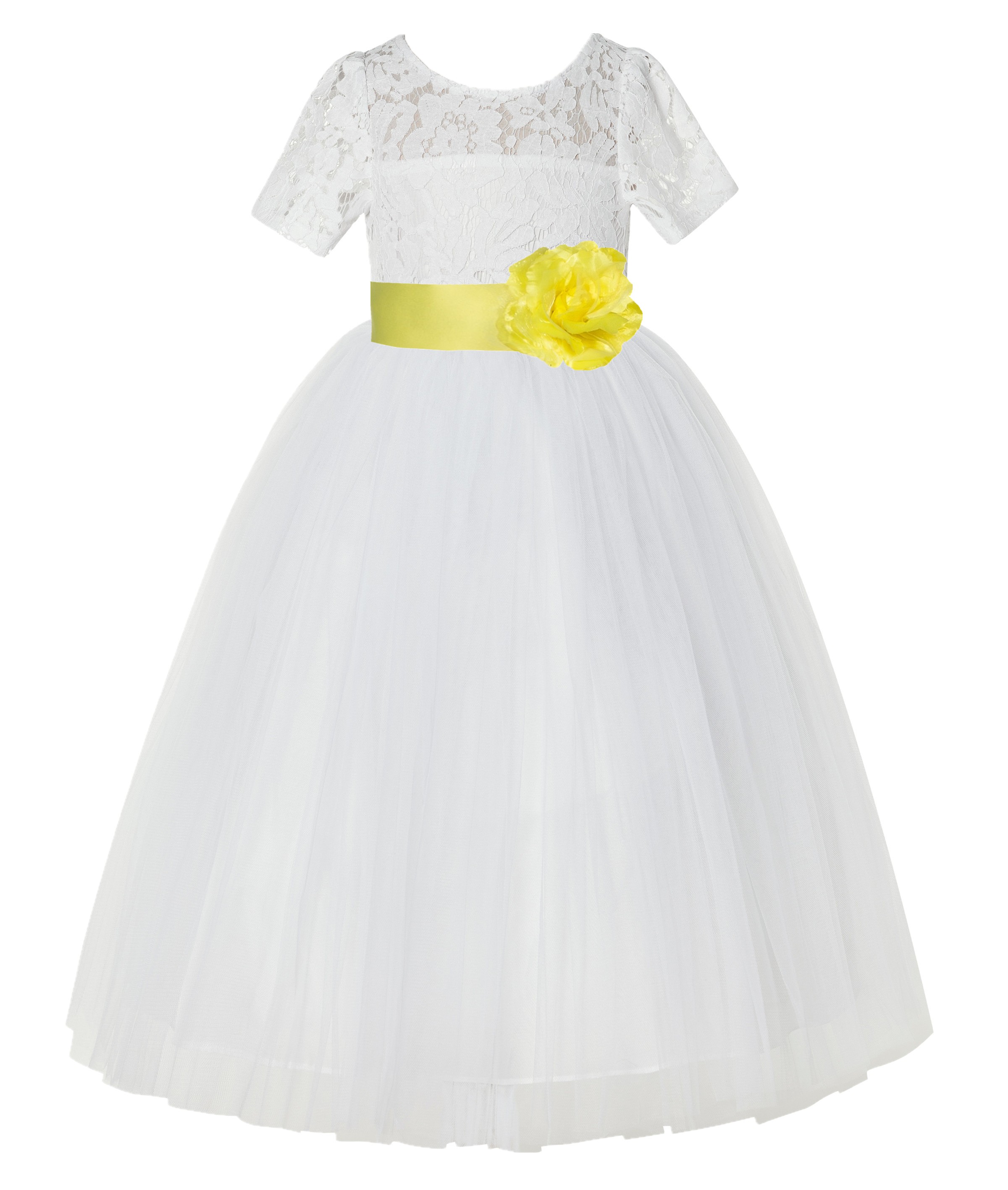Ivory / Lemon Lime Floral Lace Flower Girl Dress Vintage Dress LG2