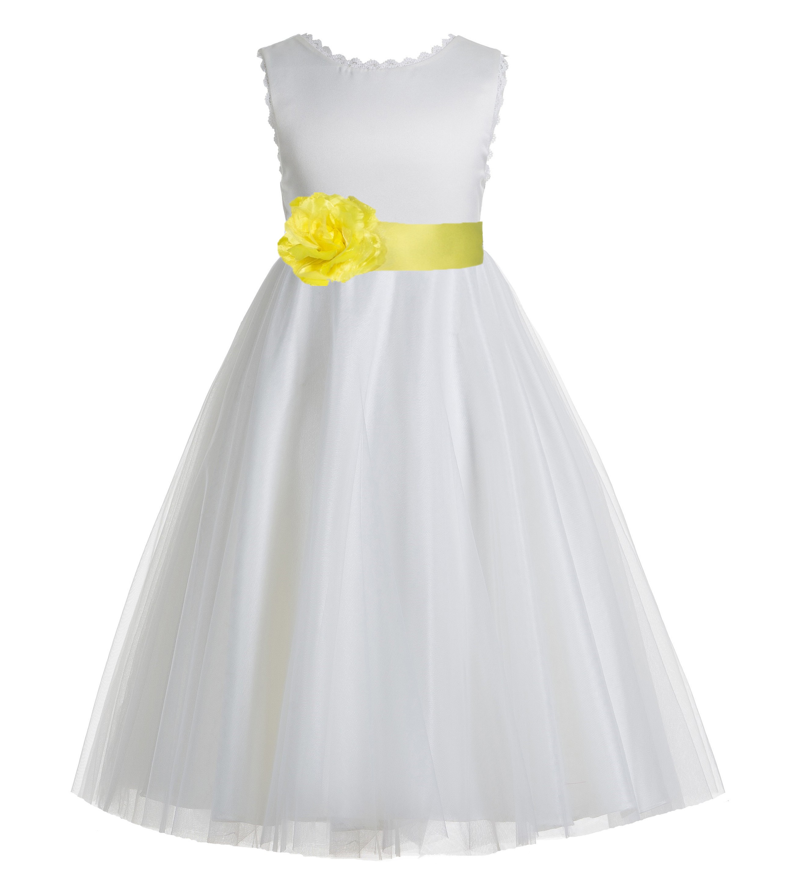 Ivory / Lemon Lime V-Back Lace Edge Flower Girl Dress 183T