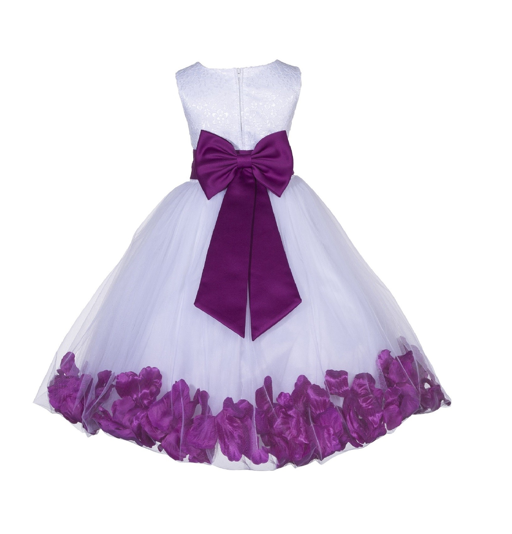 White/Raspberry Lace Top Tulle Floral Petals Flower Girl Dress 165T