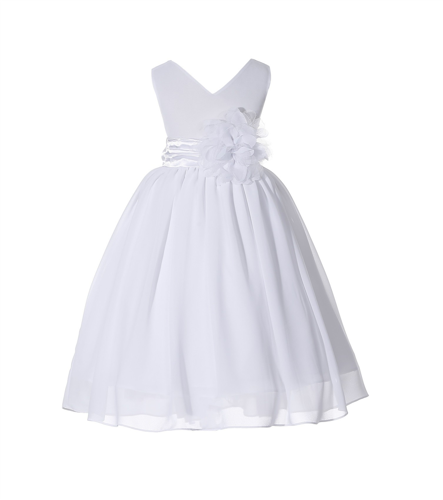 White V-Neck Yoryu Chiffon Flower Girl Dress Event Occasions 503NF