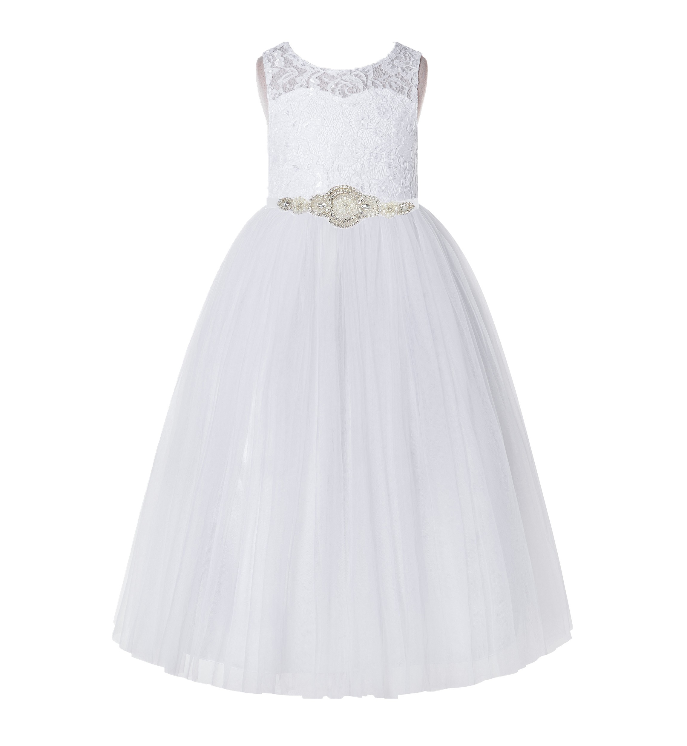 White A-Line Tulle Lace Flower Girl Dress 178R7