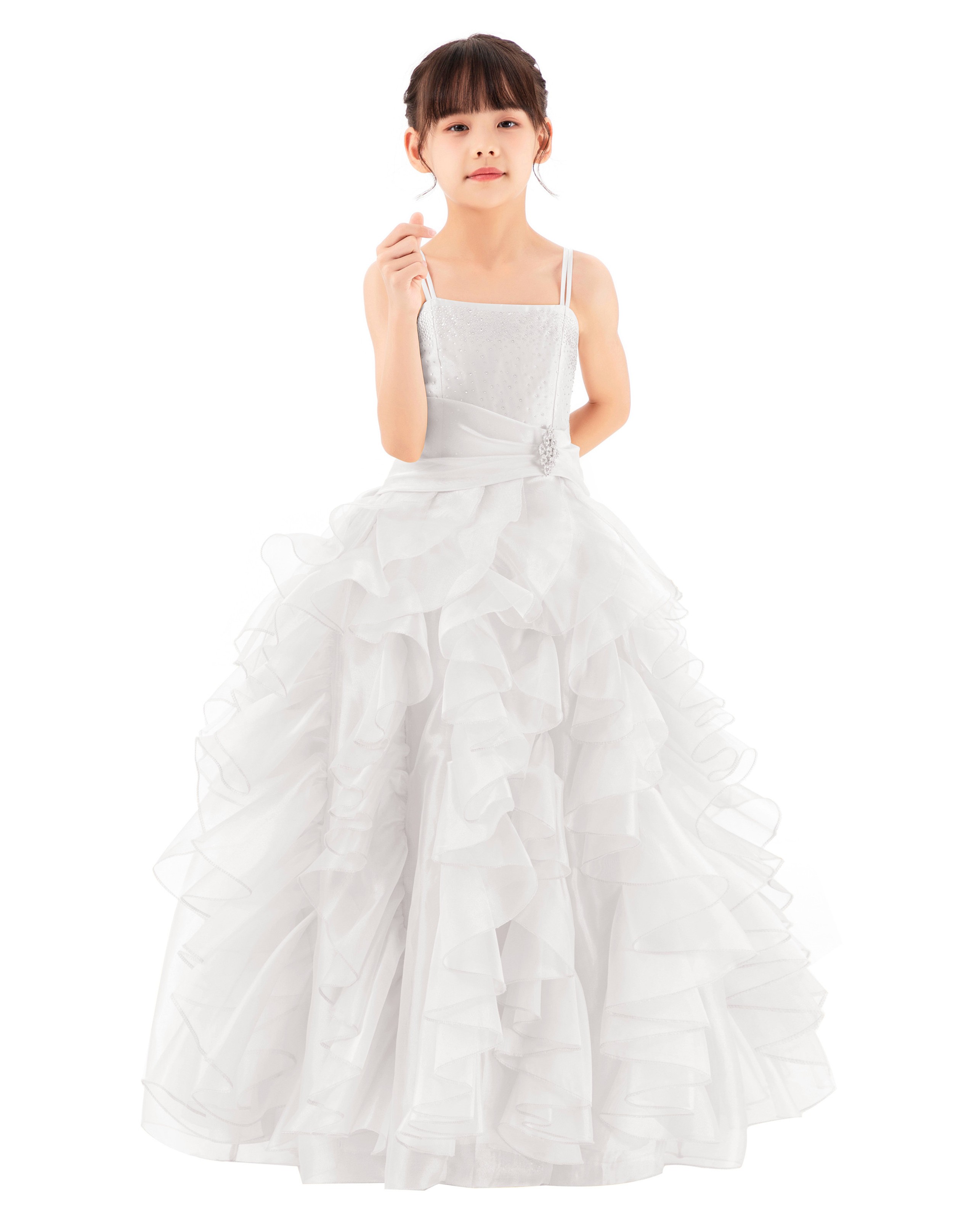 White Ruffle Organza Overlay Flower Girl Dress Seq5
