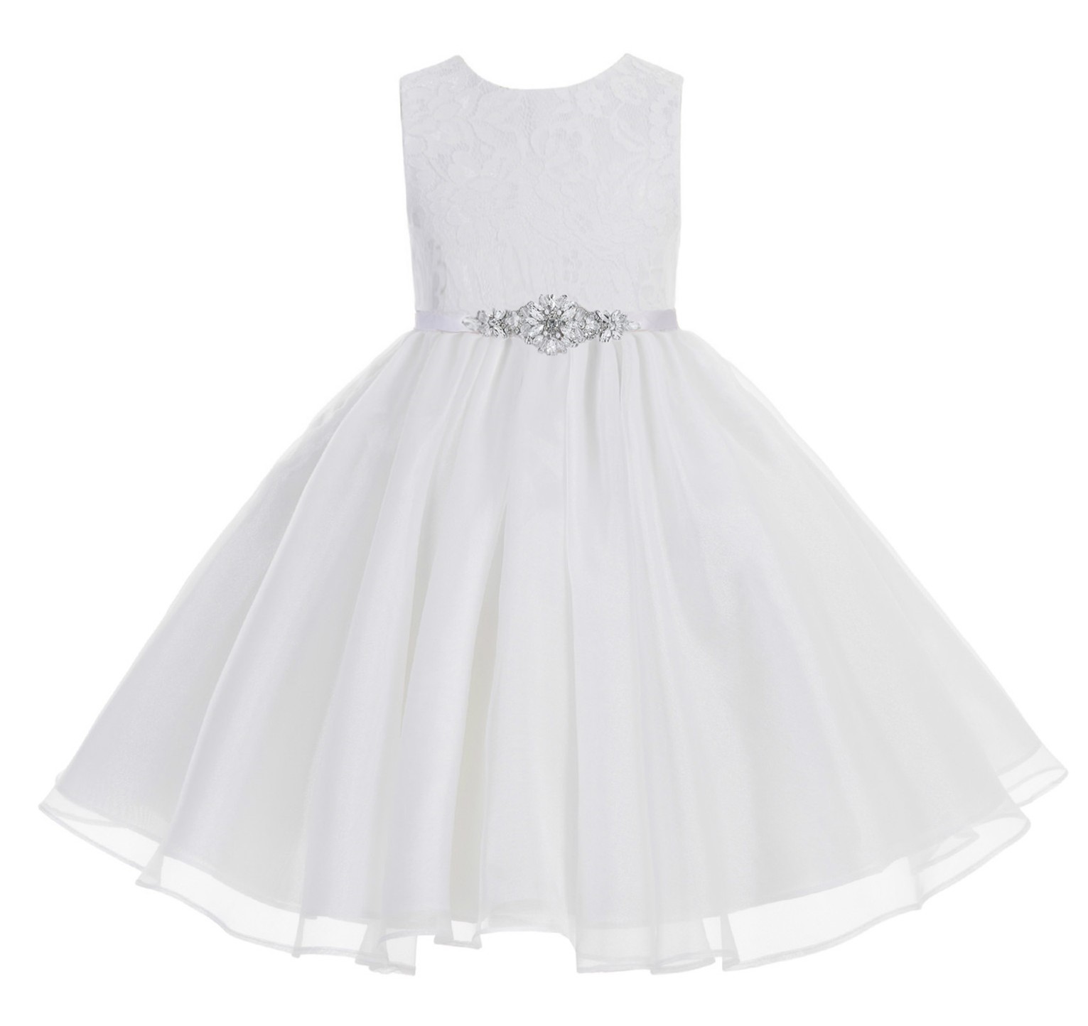 White Lace Organza Flower Girl Dress 186