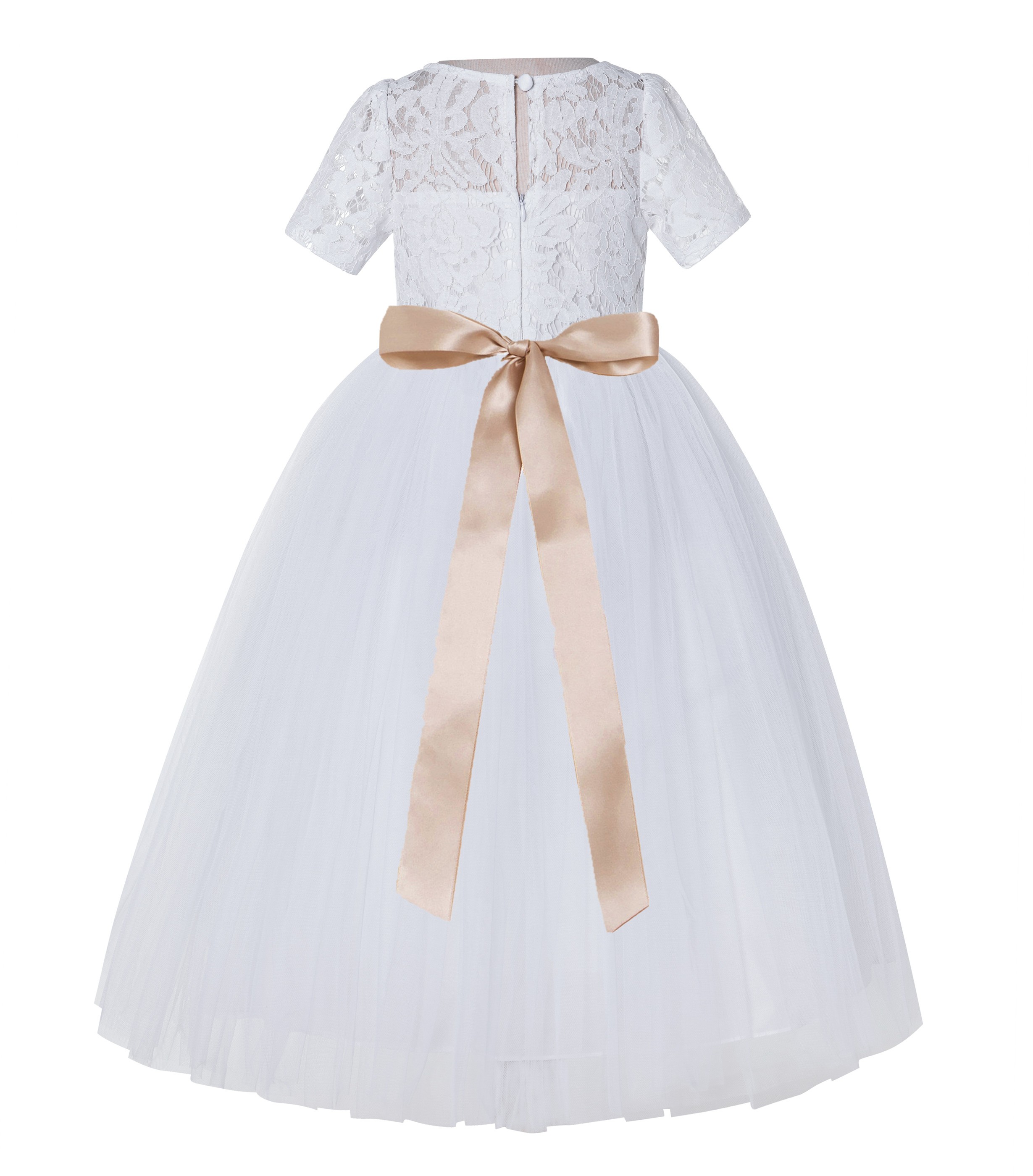 White / Rose Gold Floral Lace Flower Girl Dress Pageant Dress LG2