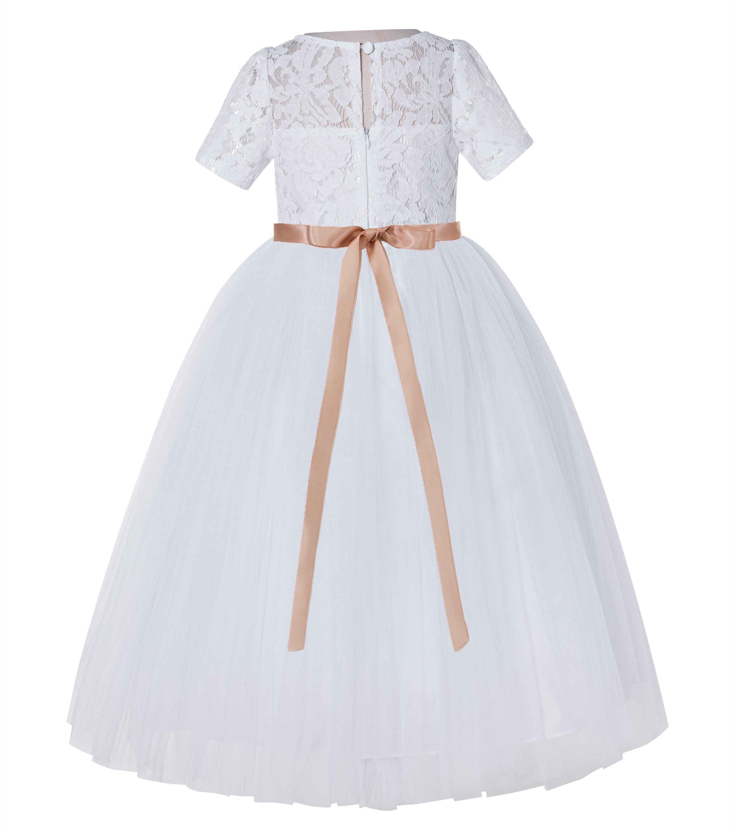 White / Rose Gold Floral Lace Flower Girl Dress Communion Dress LG2