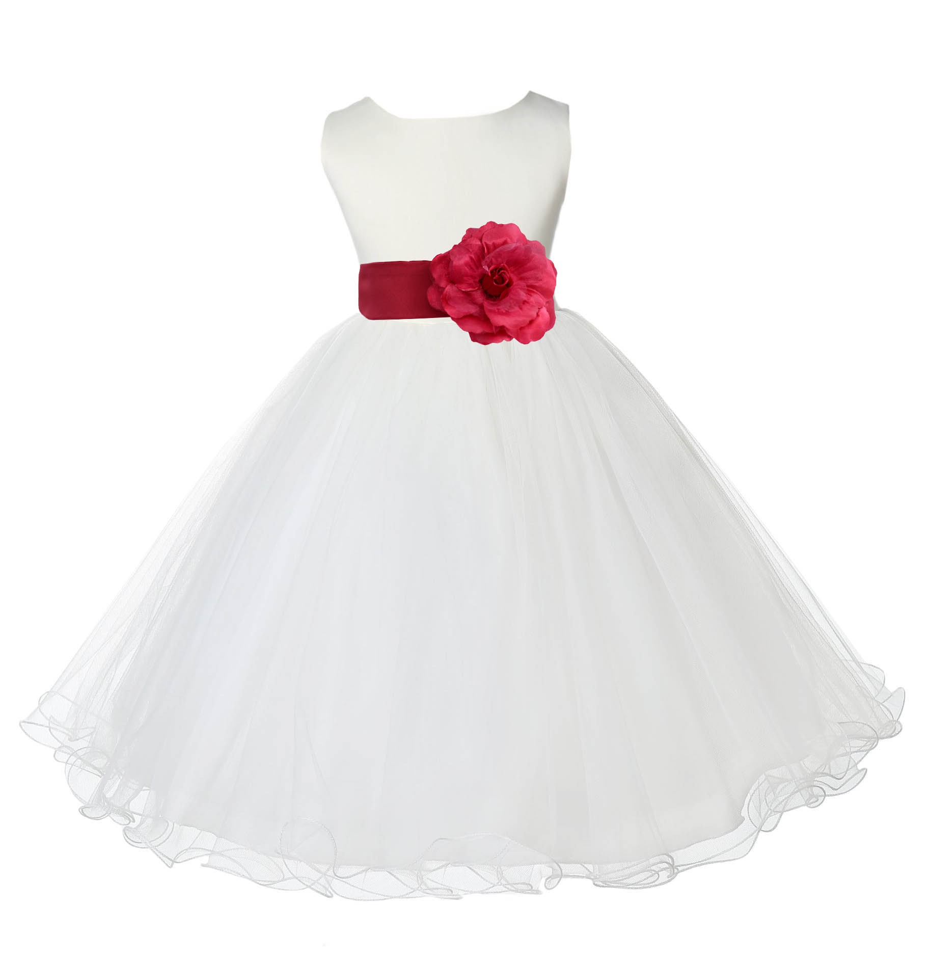 Ivory/Watermelon Tulle Rattail Edge Flower Girl Dress Pageant Recital 829S